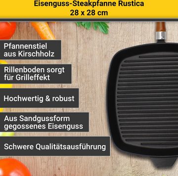 Krüger Steakpfanne Einsenguss Grill-/ Steakpfanne RUSTICA, 28 x 28cm, Gusseisen (1-tlg), für Induktions-Kochfelder geeignet