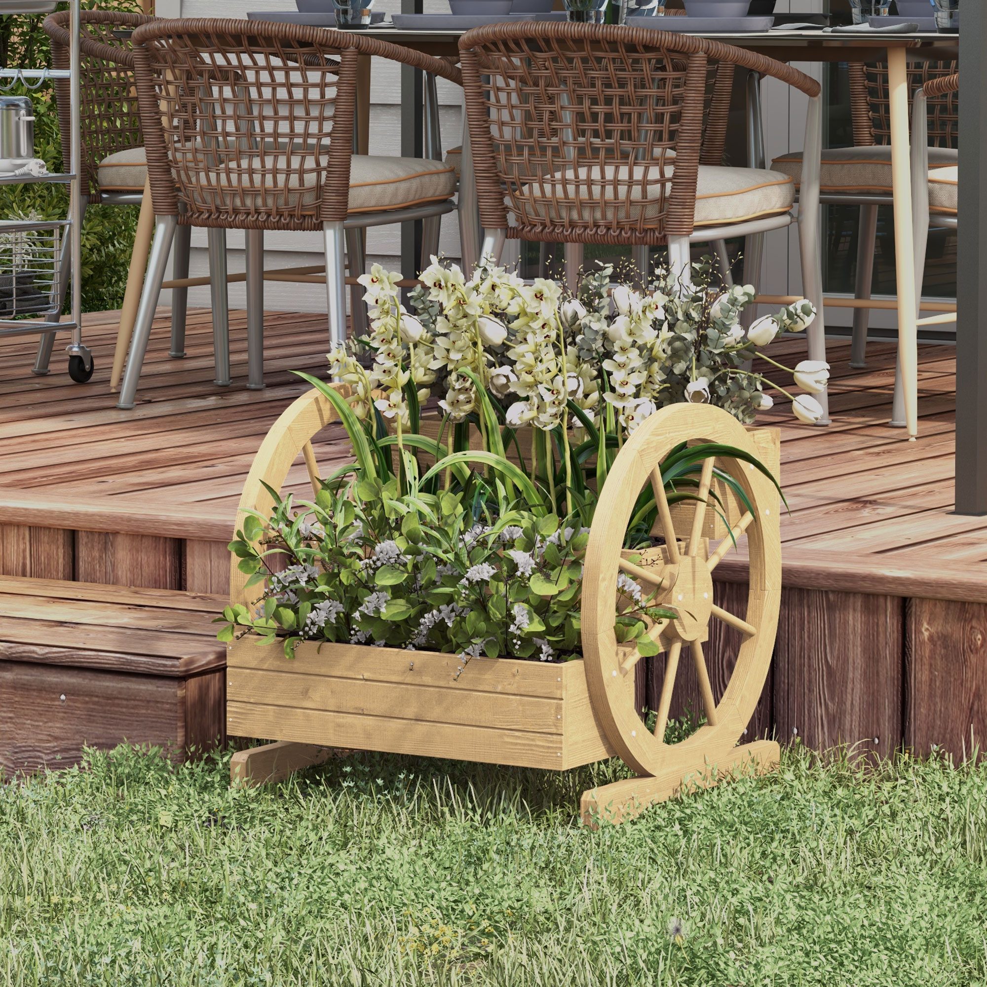 Outsunny Hochbeet Blumenkasten mit 3 Etagen, Kräuterbeet mit Entwässerungslöchern (Gemüsebeet, 1 St., Blumenkasten), für Garten, Balkon, Naturholz, 61 x 62 x 57 cm