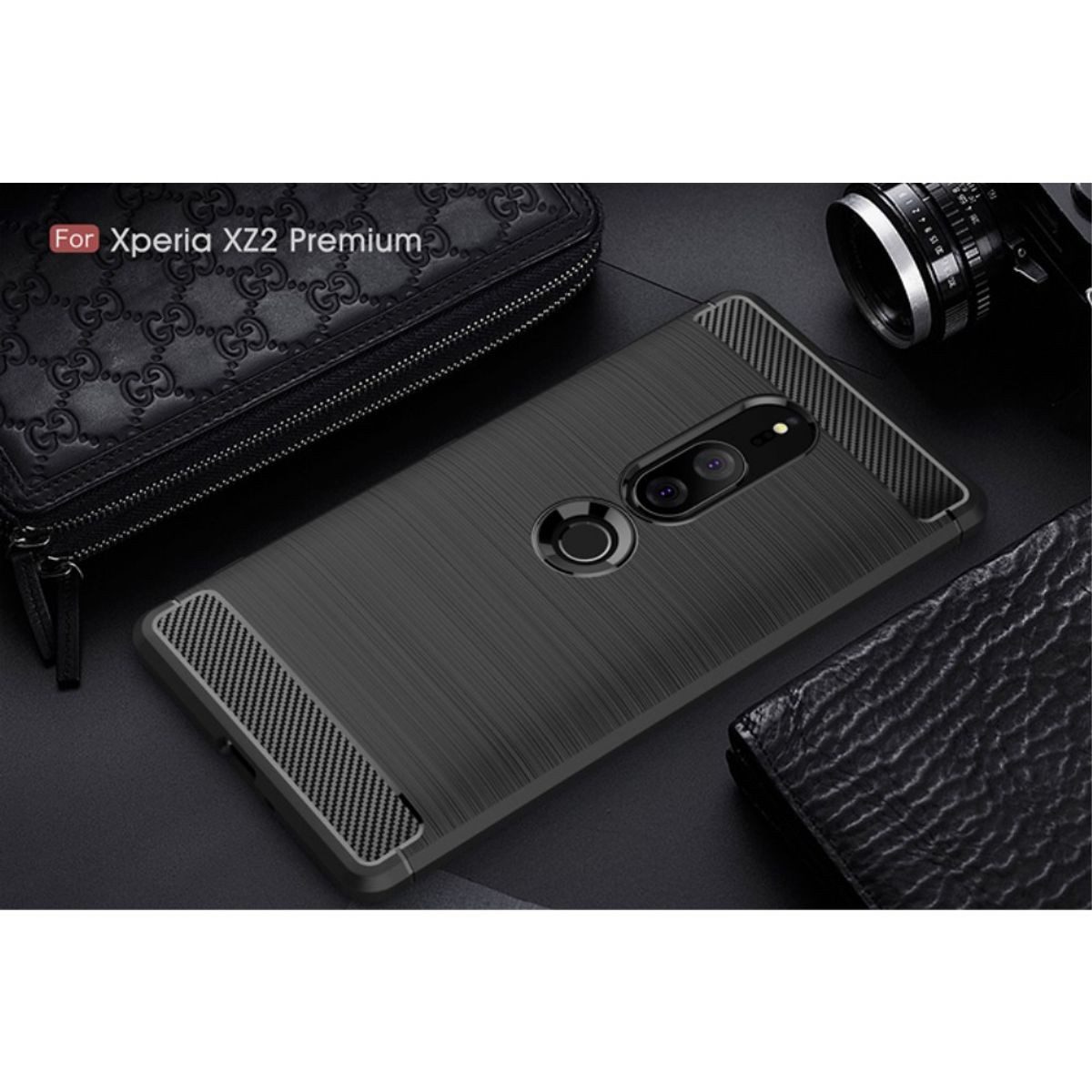König Design Handyhülle Sony Xperia XZ2 Premium, Sony Xperia XZ2 Premium Handyhülle Carbon Optik Backcover Schwarz