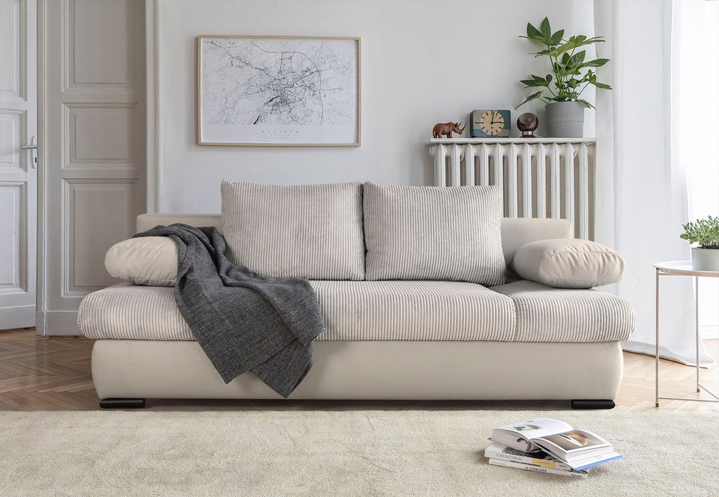 AB Jahre Jubiläums-Modell Chicago, Cord-Samt und COLLECTION mit Schlafsofa im Mix Bettkasten, 30 Bettfunktion