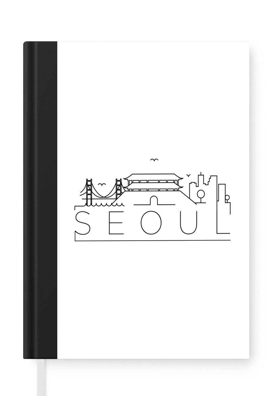 MuchoWow Notizbuch Skyline Seiten, Merkzettel, weißem Hintergrund, A5, Tagebuch, Haushaltsbuch Journal, 98 Notizheft, "Seoul" auf