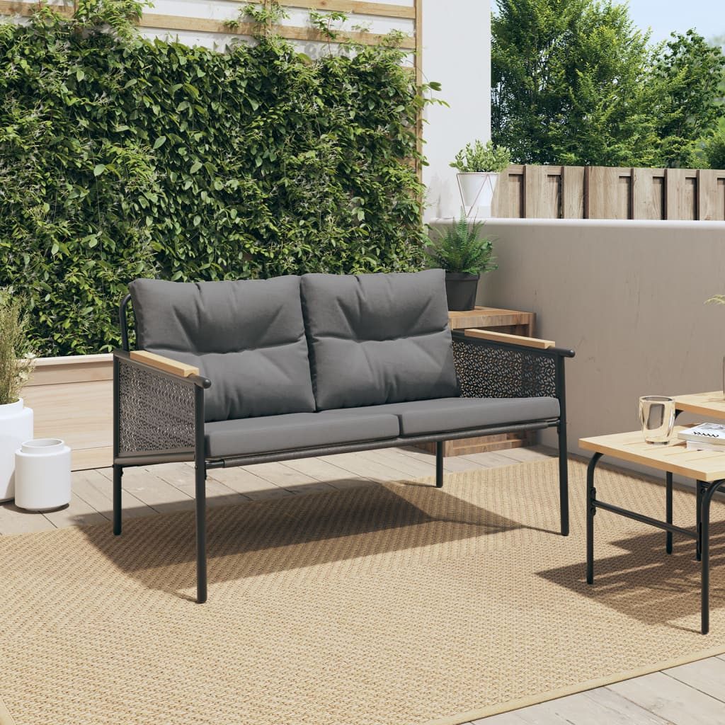 vidaXL Gartenbank, Gartenbank mit Kissen 116 cm Schwarz Stahl