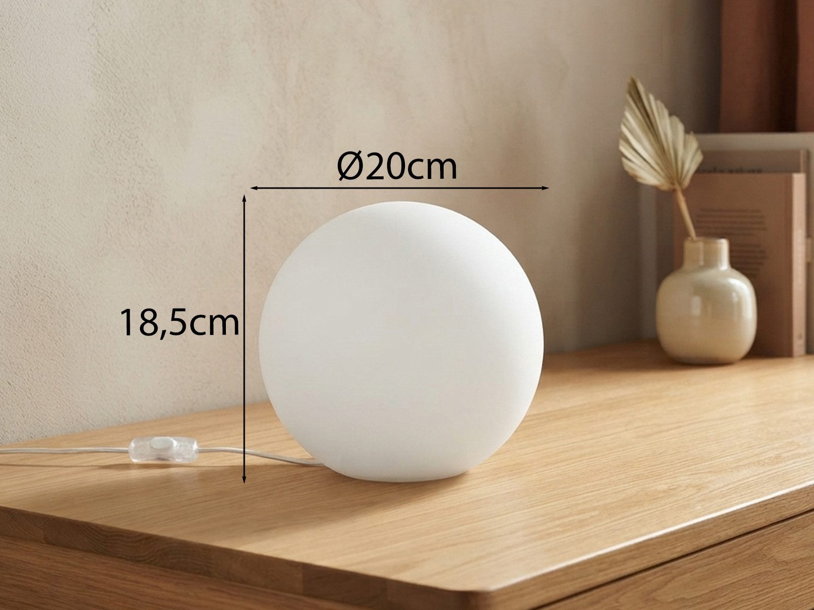 Reality Leuchten LED Tischleuchte Kugel-Lampe Ø 20cm inkl. E27 LED, dimmbar, LED wechselbar, warmweiß, kleine Glaskugel Nacht-Tischlampe, Lampenschirm Opal-Glas – Bild 4 von 5