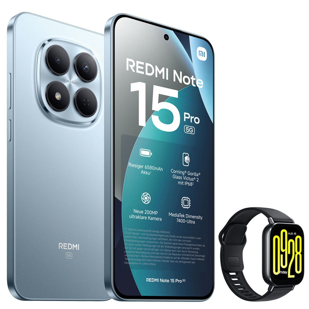 Xiaomi Redmi Note 15 Pro 5G 8+256GB Smartphone & Smartwatch Handy (200 MP Kamera)