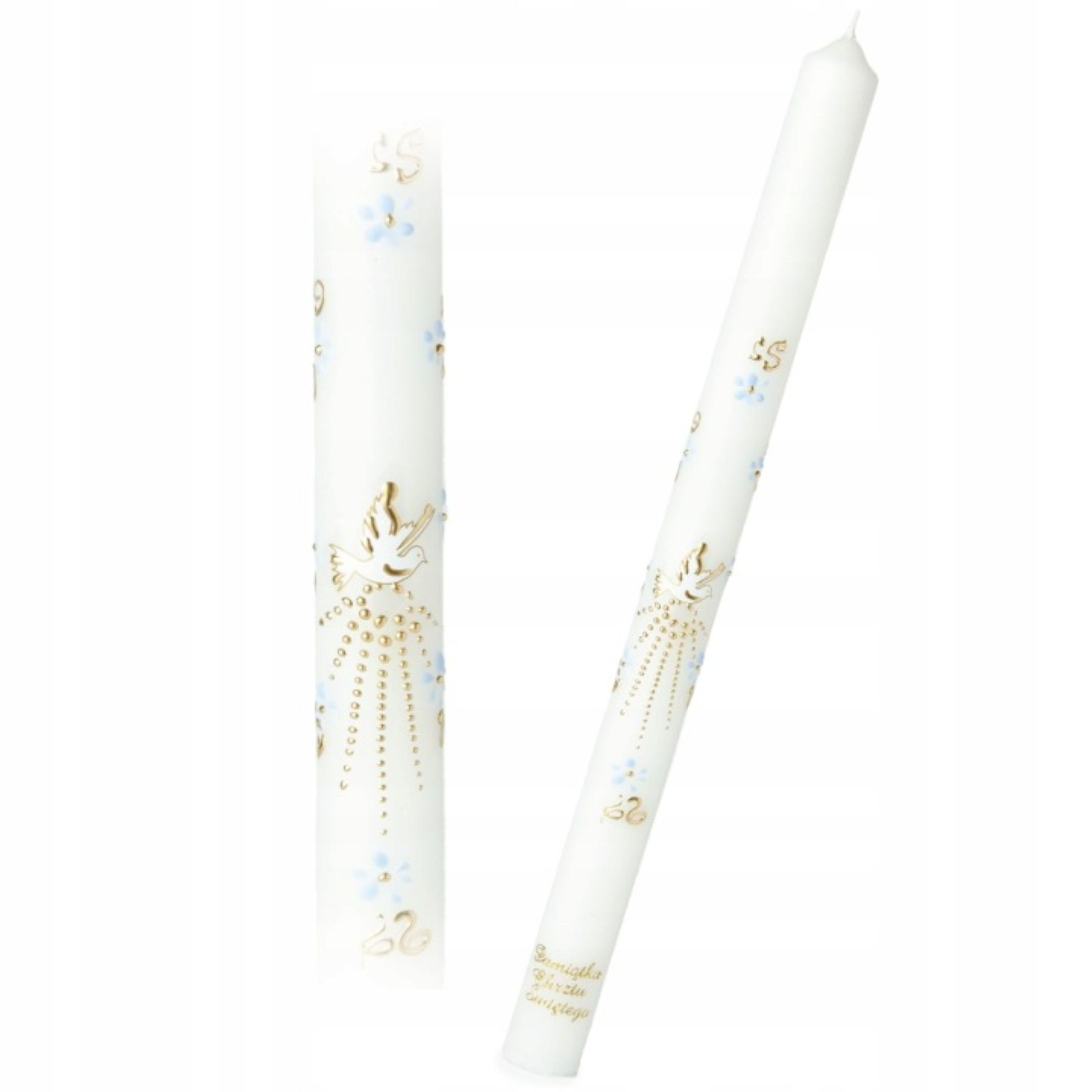 Festivalartikel Kommunionskarte Taufkerze Blau Junge Handarbeit Heilige Taube Gold 40cm