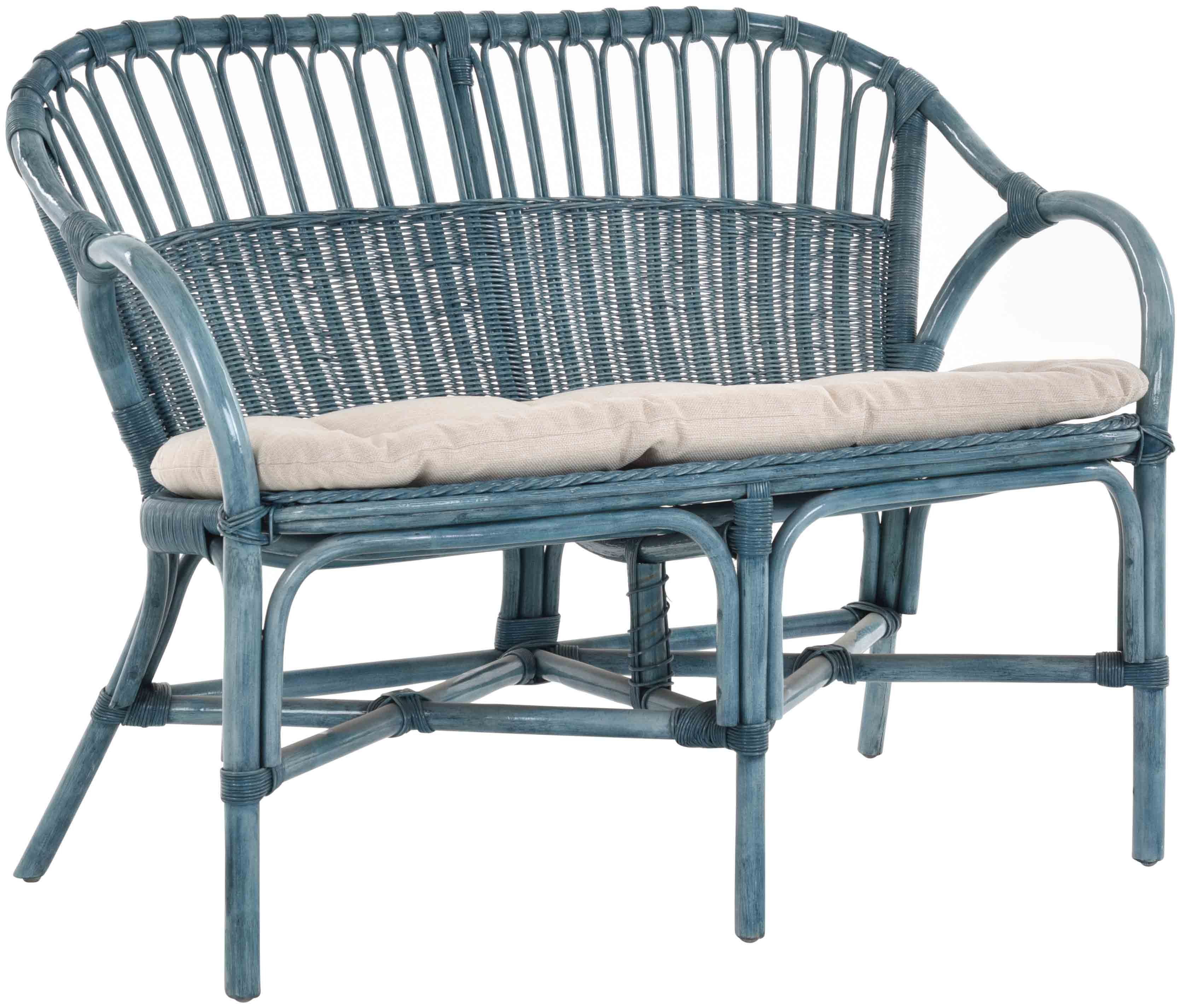Krines Home Sitzbank Rattanbank Wintergarten 2er Küchenbank Zweisitzer Natur Rattan Bank, Sofa Wintergartenbank Geflochten