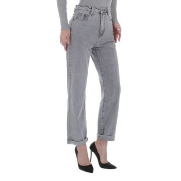 Ital-Design Straight-Jeans Damen Freizeit Used-Look High Waist Jeans in Grau