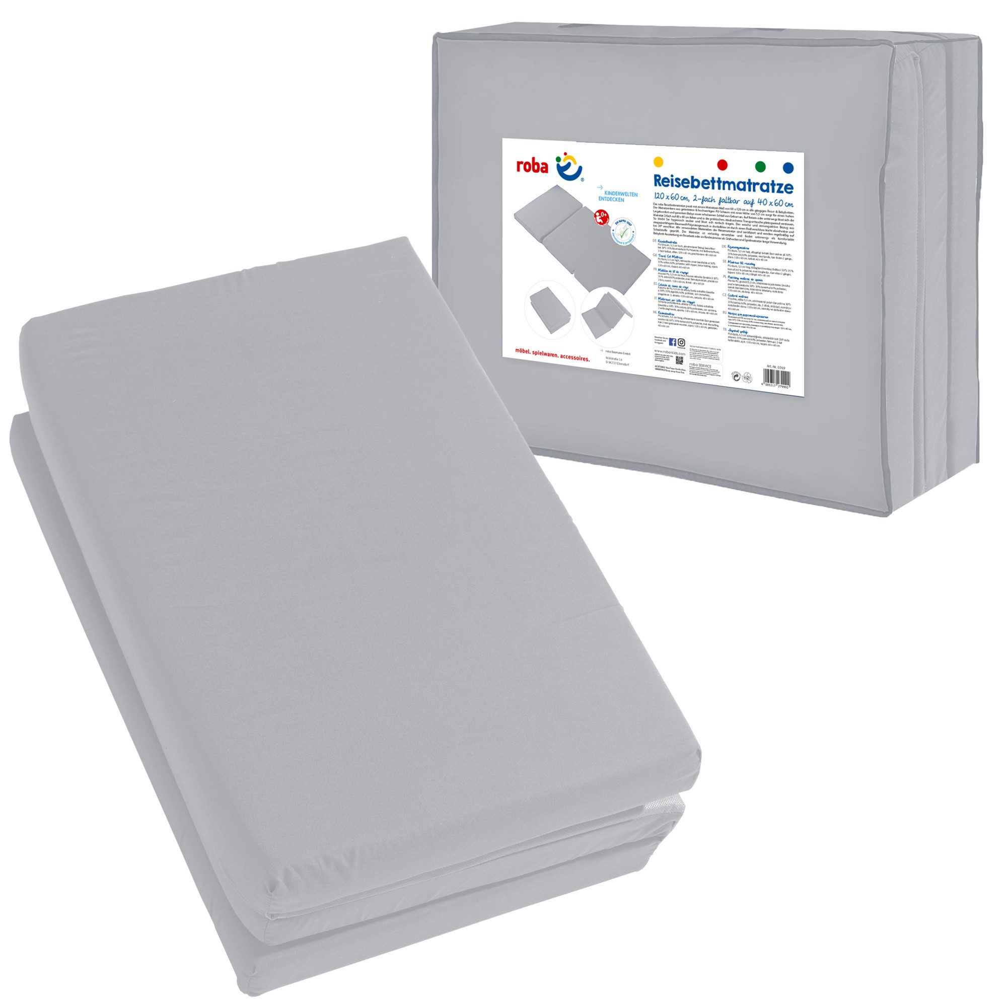 Reisebett-Matratzen roba Style 60 x 120 cm für Babys & Kinder, roba®, 5.5 cm hoch, (waschbar 30° - atmungsaktiv), Faltbare Matratze Reisebett Babybett - Klappmatratze inkl. Tragetasche