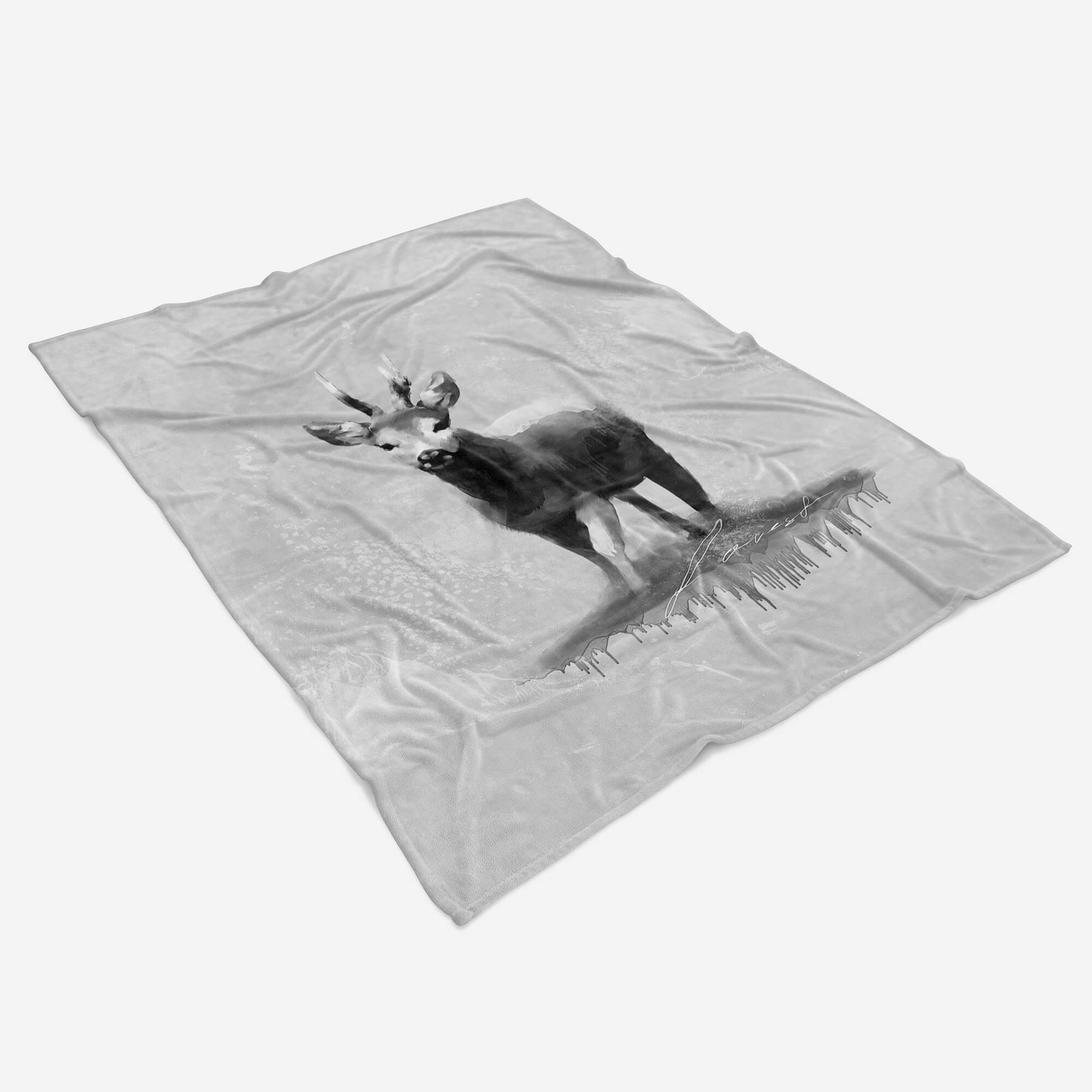 Sinus Art Grau Antilope (1-St), Motiv, Baumwolle-Polyester-Mix Strandhandtuch Handtücher Kuscheldecke Handtuch Saunatuch Handtuch