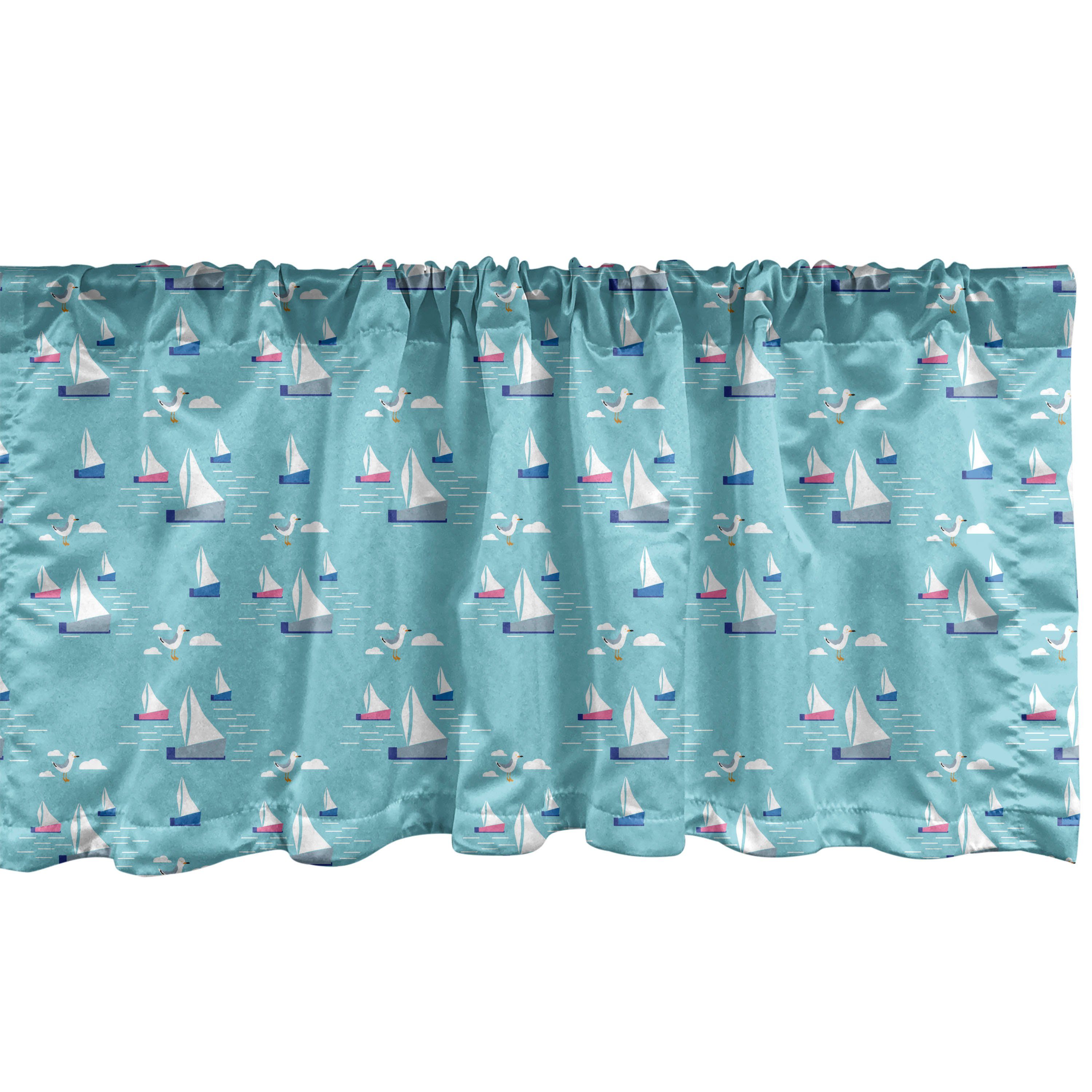 Scheibengardine Vorhang Volant für Küche Schlafzimmer Dekor mit Stangentasche, Abakuhaus, Microfaser, Nautisch Sea Yachts Schwimm Waves