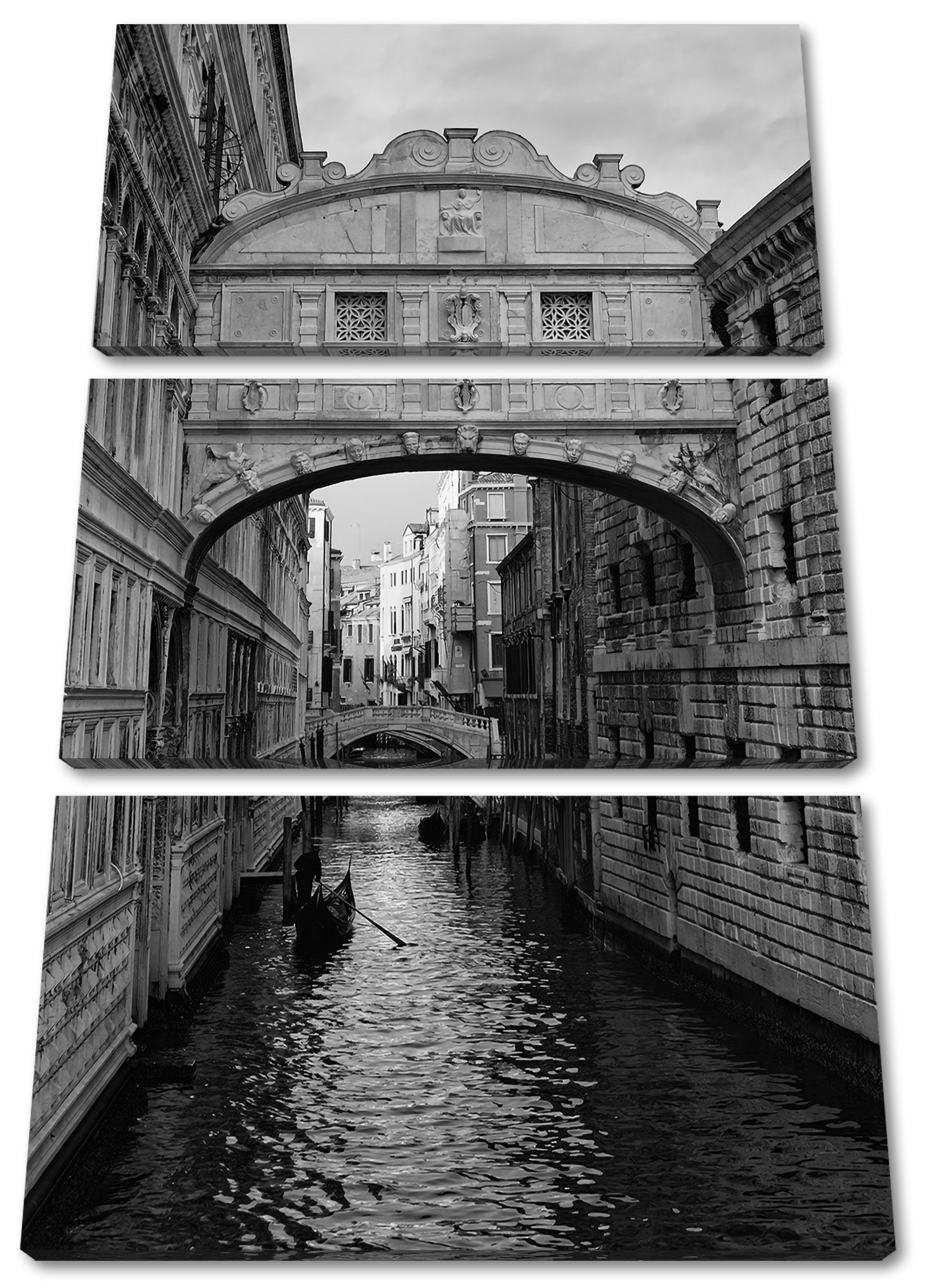Pixxprint Leinwandbild Romantischer Kanal Venedig Kanal Leinwandbild bespannt, (1 (120x80cm) in Romantischer inkl. 3Teiler St), fertig Zackenaufhänger Venedig, in