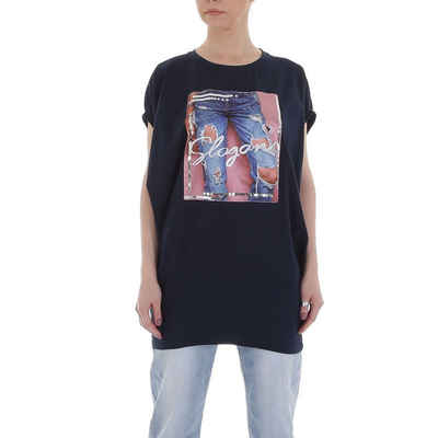 Ital-Design T-Shirt Damen Freizeit Print Stretch T-Shirt in Schwarz