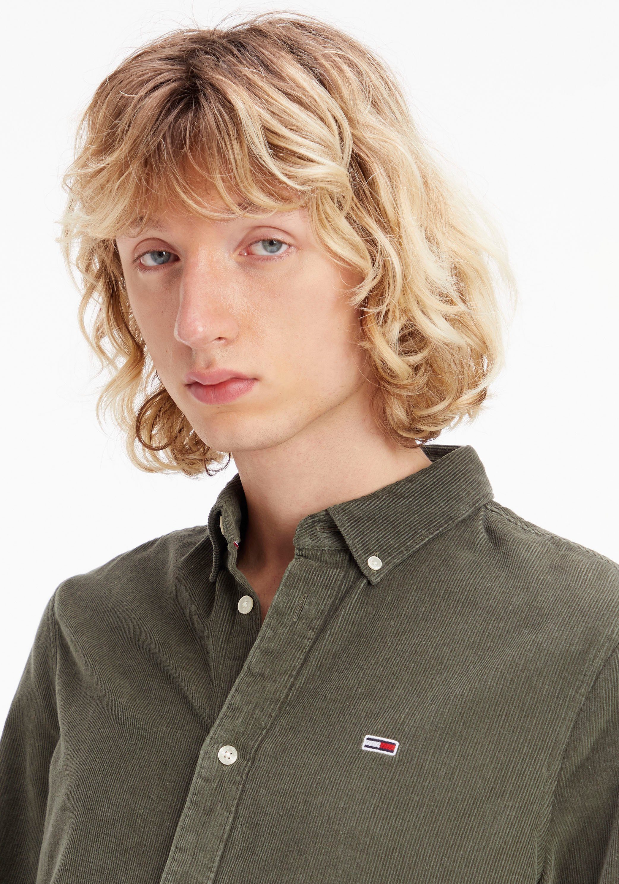 TJM Jeans Green SEASONAL SHIRT CORD Tommy Logostickereien Avalon mit Langarmhemd