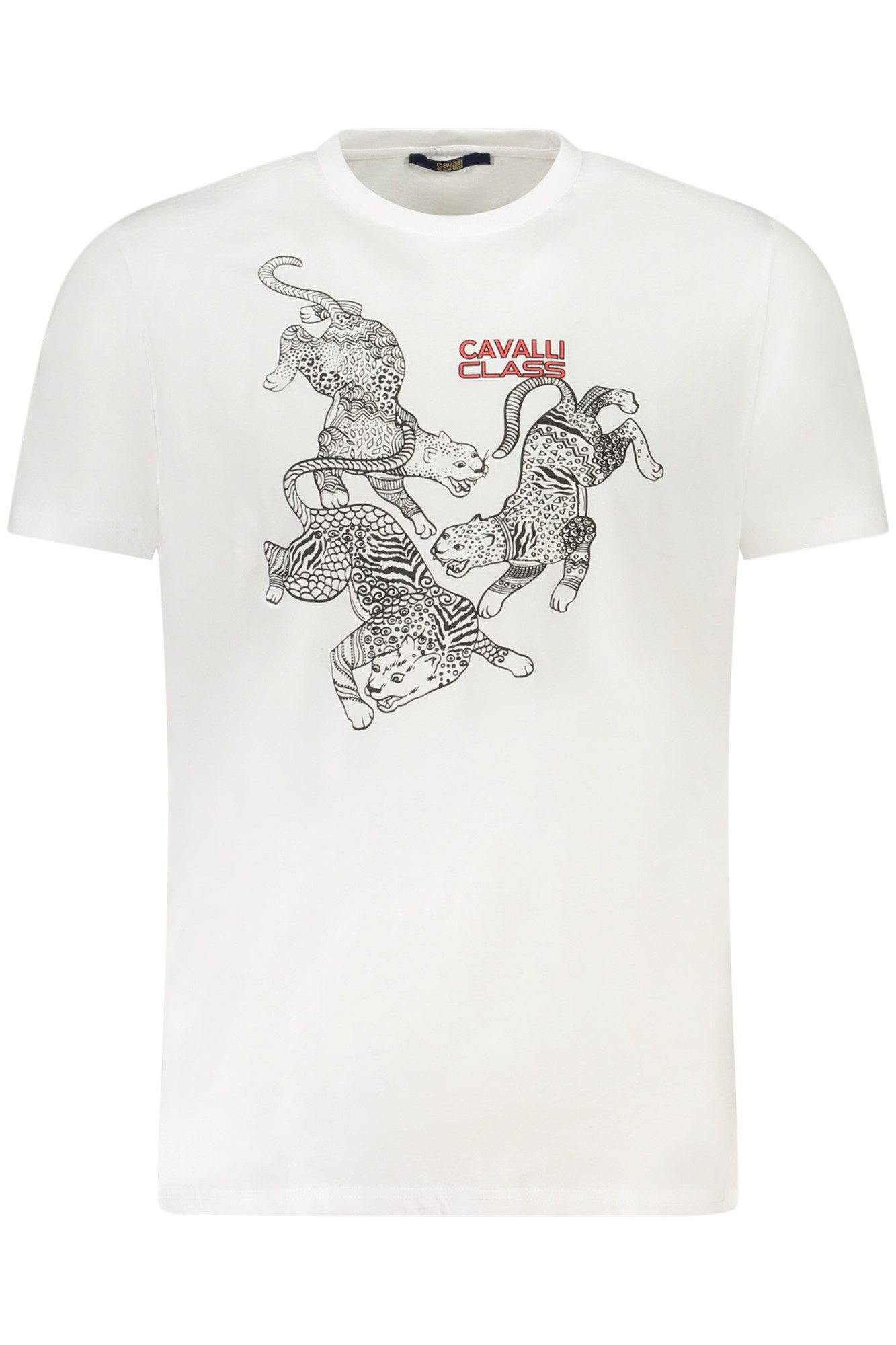 Cavalli Class T-Shirt Weißes Herren T-Shirt mit Print & Rundhals - Kurze