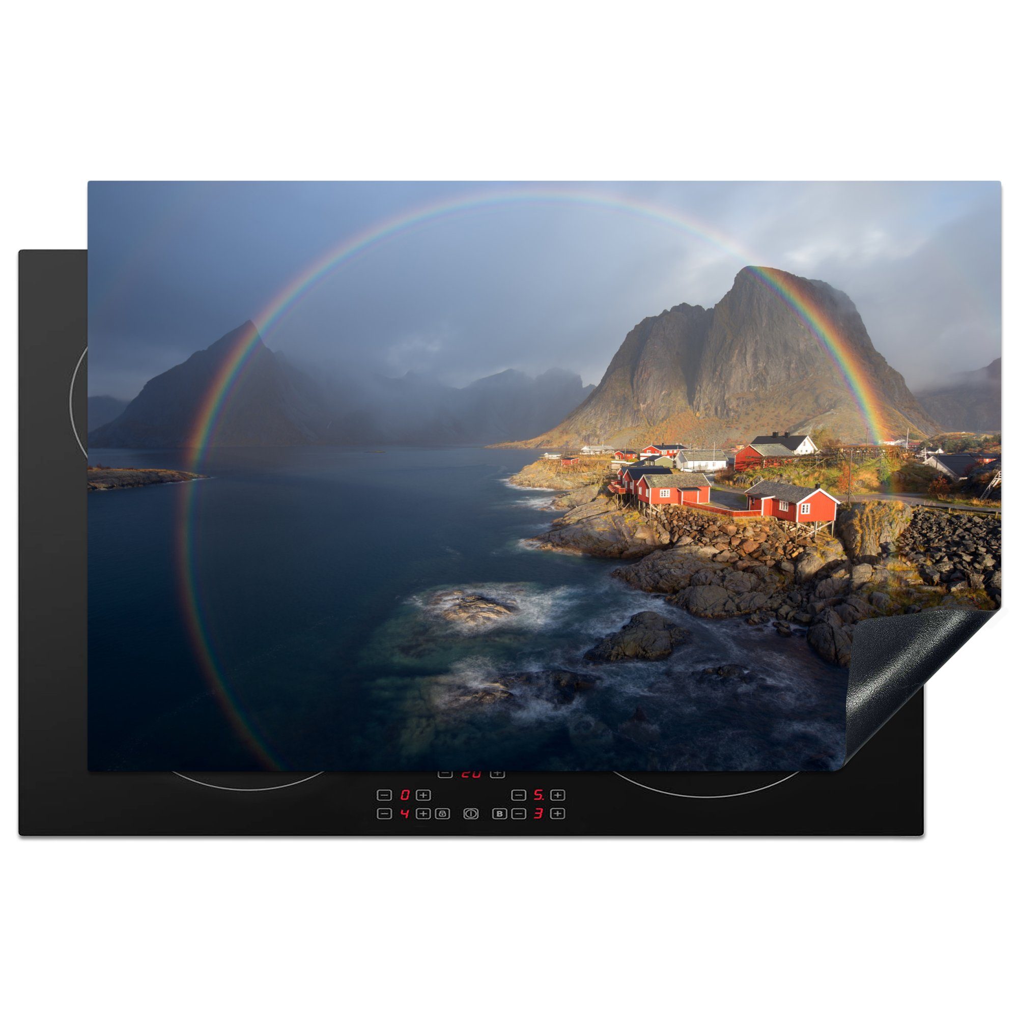 MuchoWow Herdblende-/Abdeckplatte Regenbogen über einem Fjord, 81x52 Ceranfeldabdeckung die tlg), Vinyl, für (1 cm, küche, Schutz Induktionskochfeld