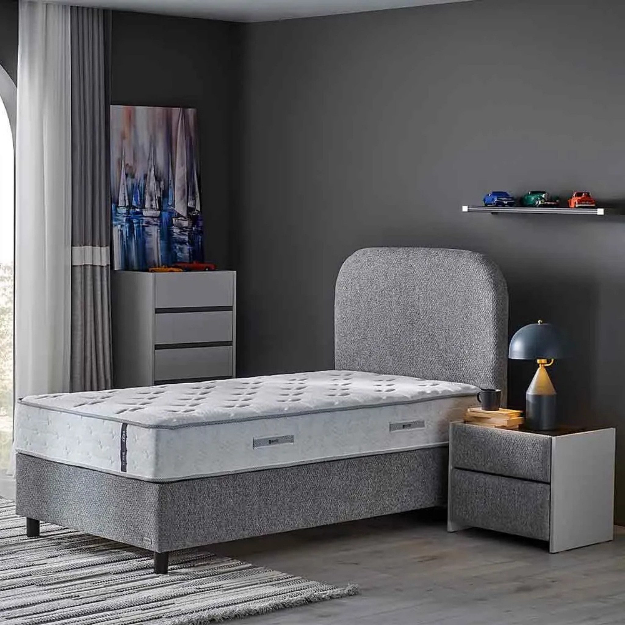Bambi Kinderbett Boxspringbett mit Matratze und Kopfteil Kostenlose Lieferung (Set, Bettkasten, Kopfteil, Matratze), Geeignet für Jungen und Mädchen