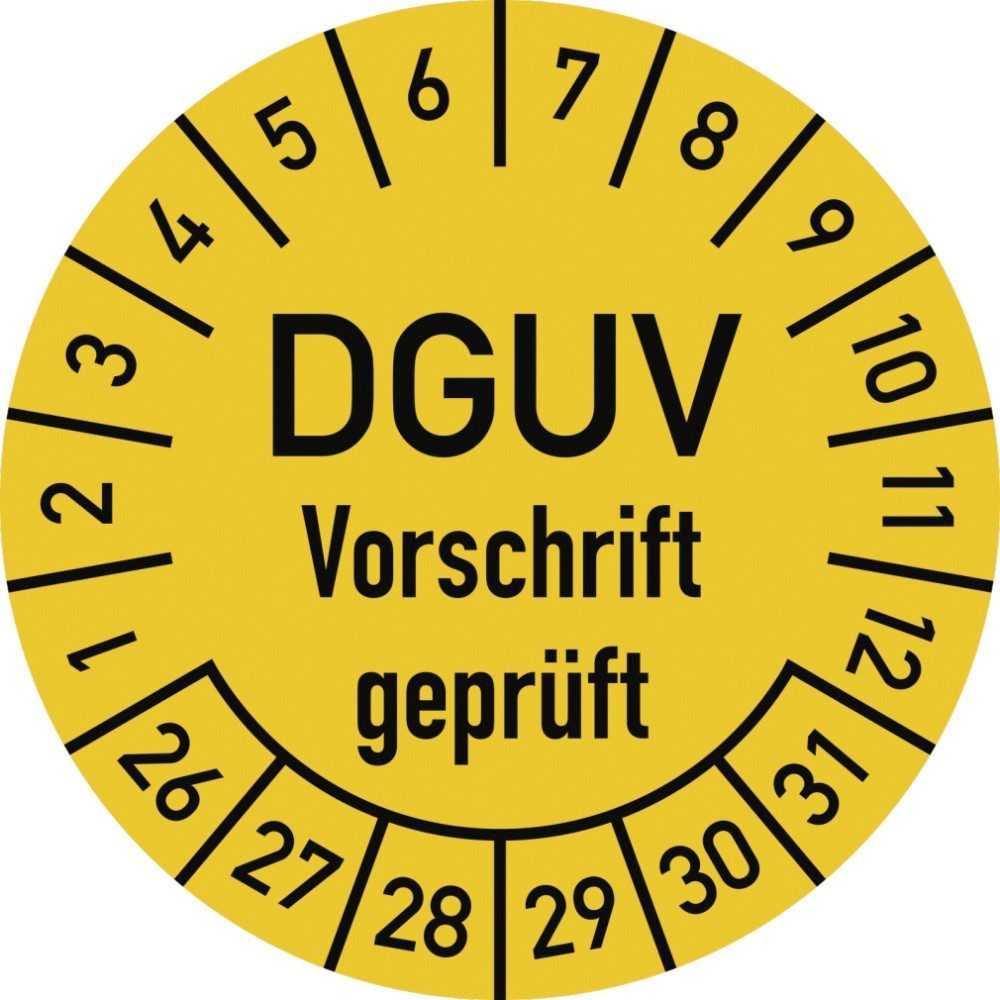 Hinweisschild Prüfplakette DGUV Vorschrift geprüft,2026-2031,Dokumentenfolie,Ø30 mm