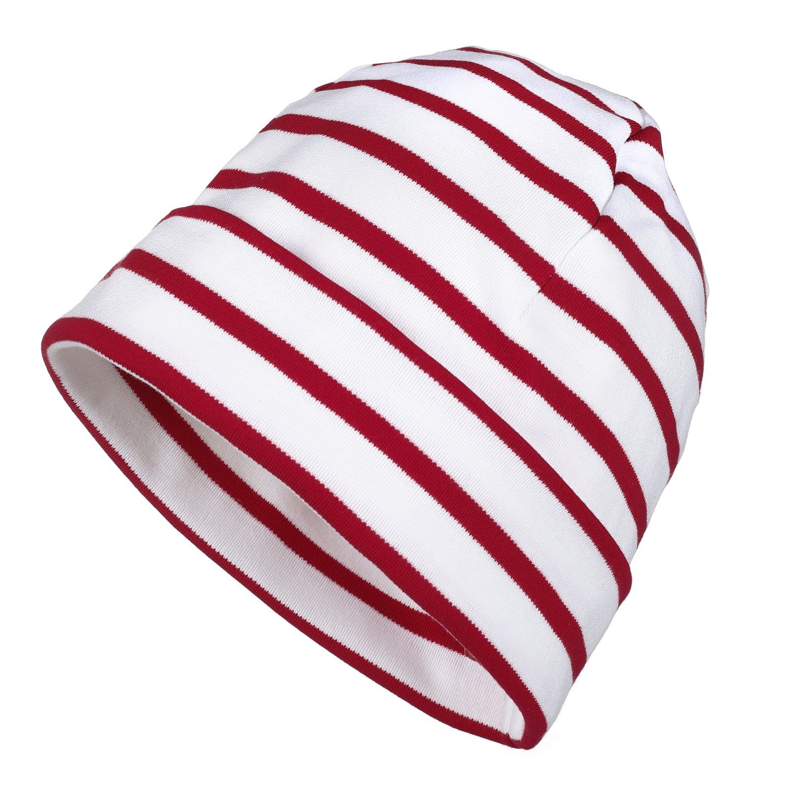 modAS Strickmütze Unisex Mütze Streifen für Kinder & Erwachsene - Ringelmütze Baumwolle (03) weiß / rot