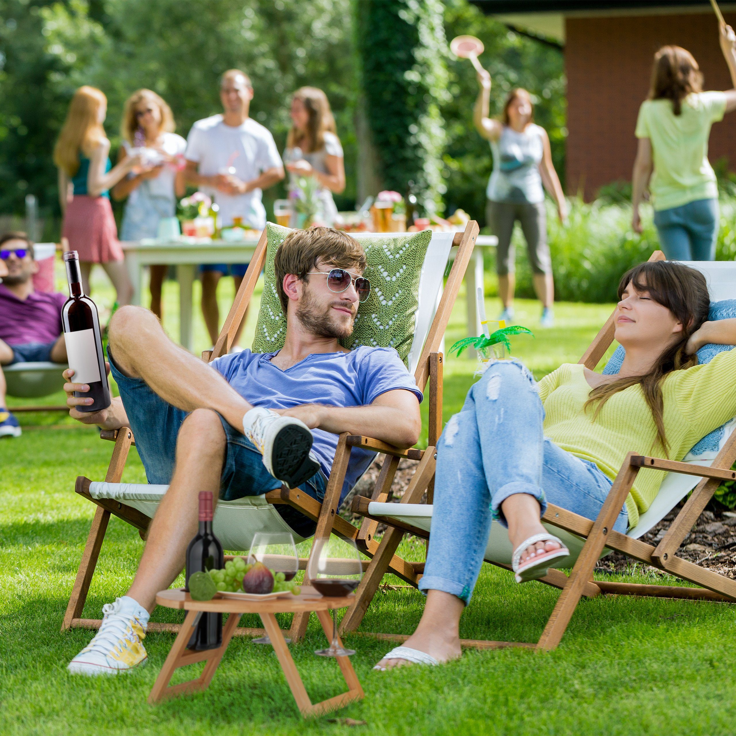relaxdays Tabletttisch Runder Picknick Weintisch aus Bambus