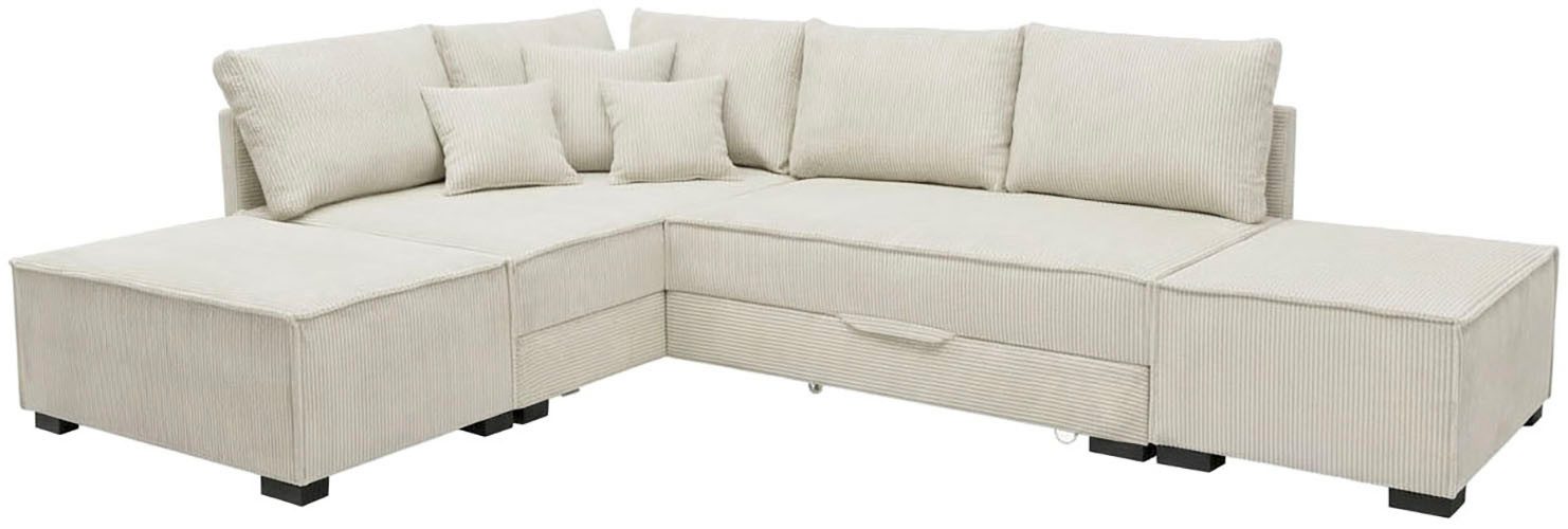Home affaire Ecksofa Night & Day L-Form, B: 316 cm mit Dauer-Schlaffunktion 180x200 cm, Set: Sofa & Hocker, Bettfunktion, Bettkasten & Kissen, Boxspringbett