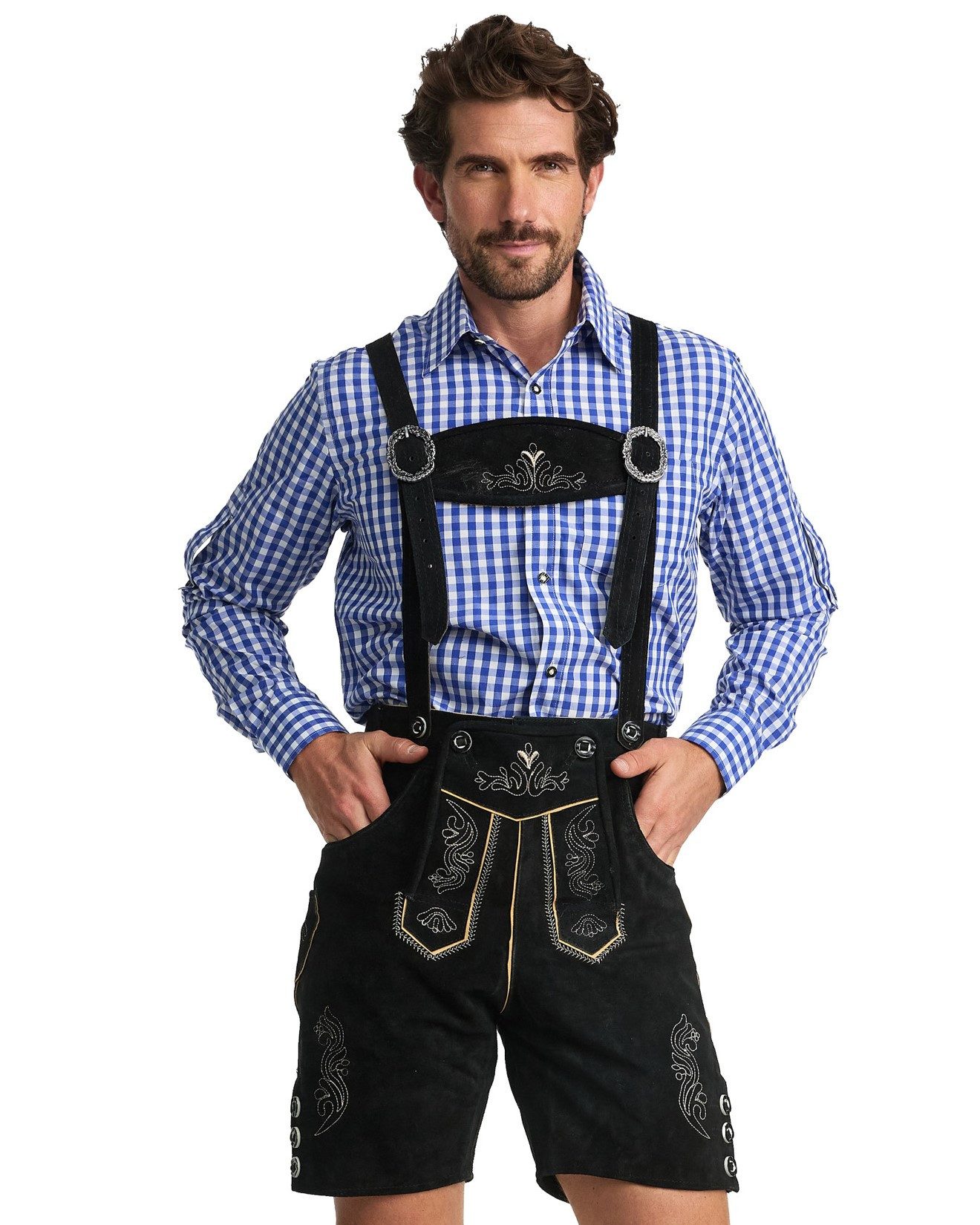 Steigenhöfer Manufaktur Trachtenlederhose "ANTON" kurze Trachtenhosen für Herren mit passenden Trägern Lederhose – Tradition in Perfektion