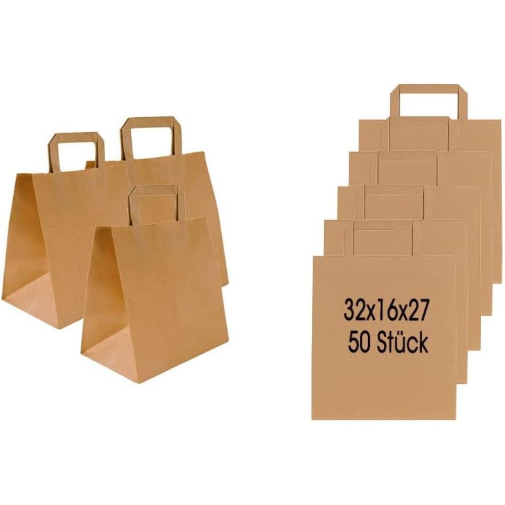 Lauroo Tragetasche 50 stabile Papiertragetaschen Braun, 32x16x27 cm (50-tlg)
