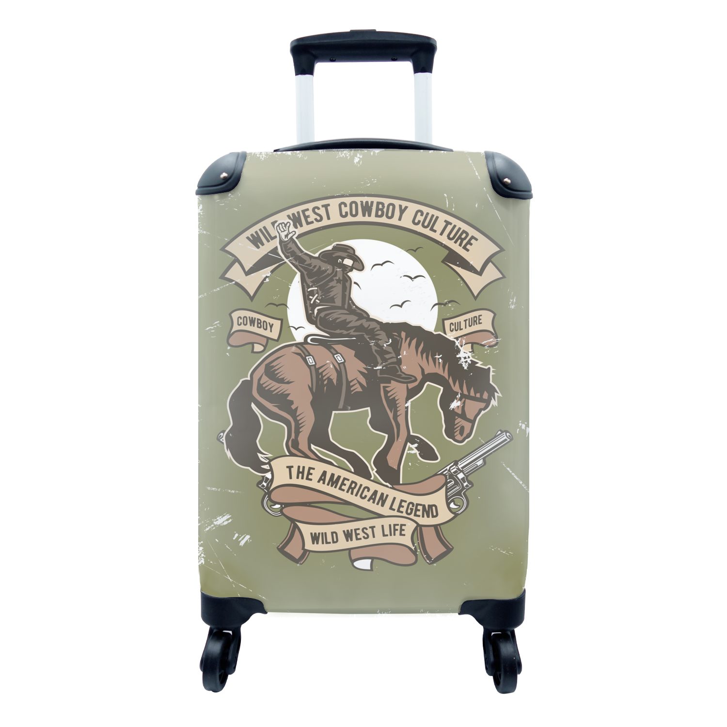 MuchoWow Handgepäckkoffer Pferd - Cowboy - Vintage - Zeichnung, 4 Rollen, Reisetasche mit rollen, Handgepäck für Ferien, Trolley, Reisekoffer