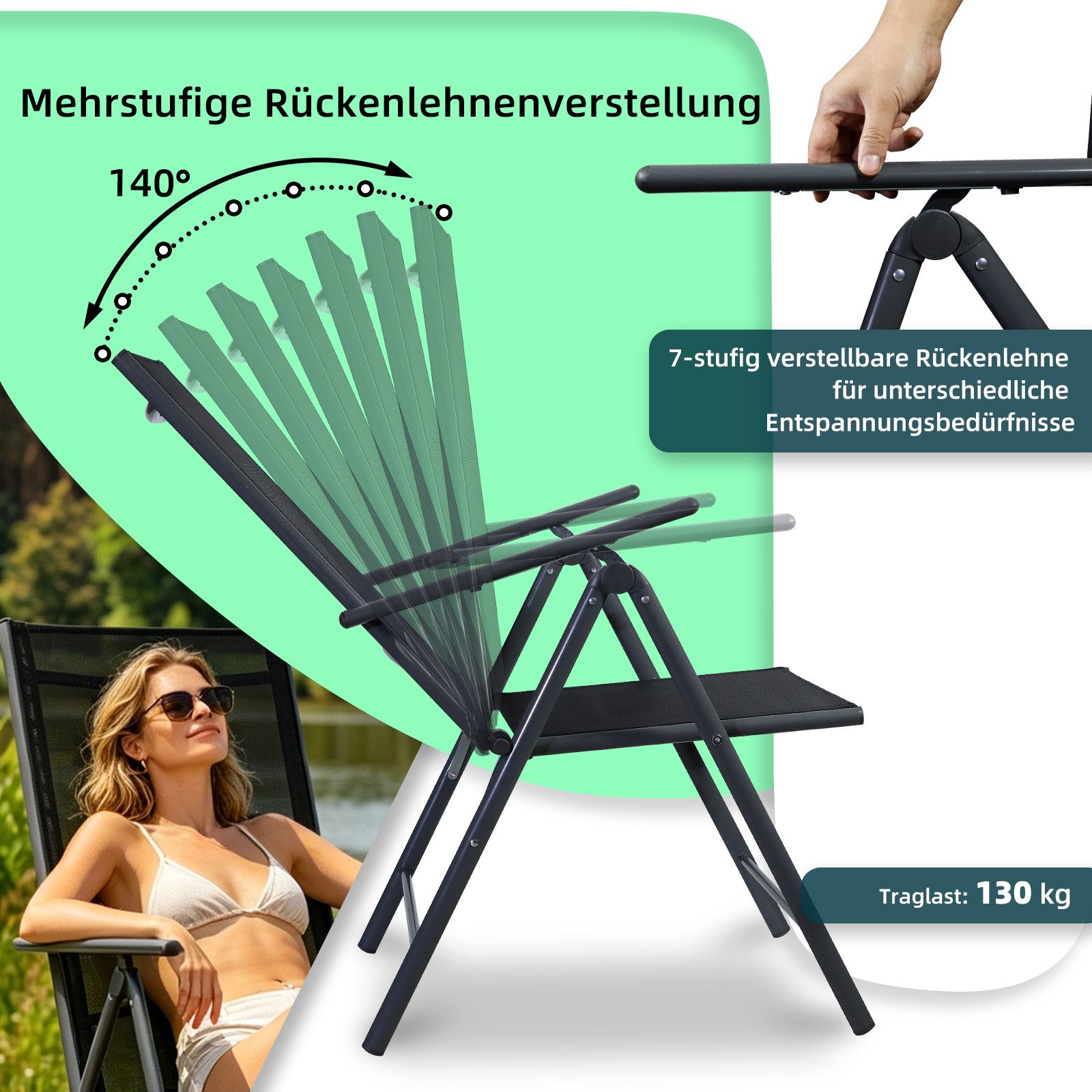 CCLIFE Klappstuhl Gartenstühle Balkonstühle Alu Gartenstuhl Klappstuhl Camping, 2er Set