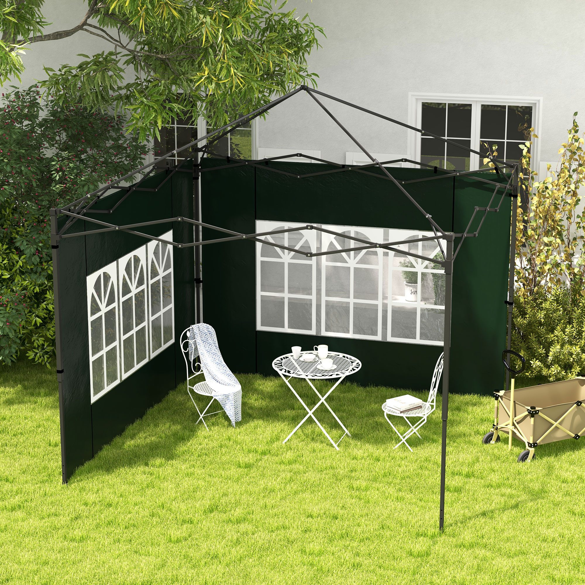 Outsunny Pavillonseitenteil mit Fenster, 293x193 cm, für Pavillon 3x3m und 3x6m) Seitenteile, [2-St. Seitenwände, für Pavillon Partyzelt Gartenzelt, Dunkelgrün