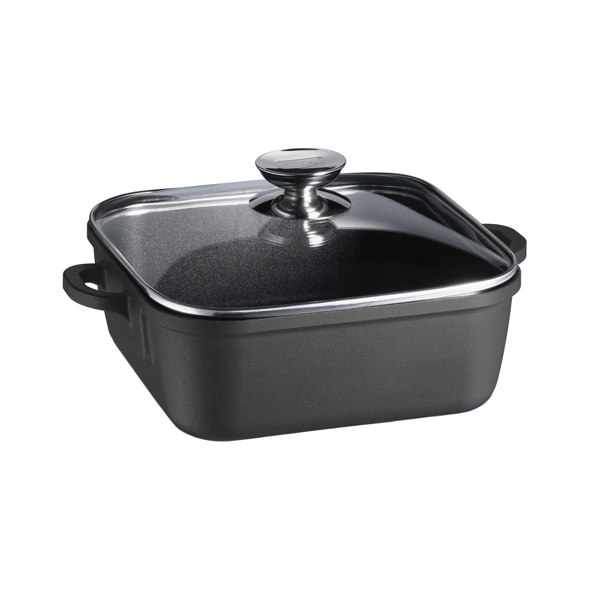 Berndes Servierpfanne mit Glasdeckel 28x28 cm, Aluguss, schwarz - Vario Click, Aluminium-Vakuumdruckguss