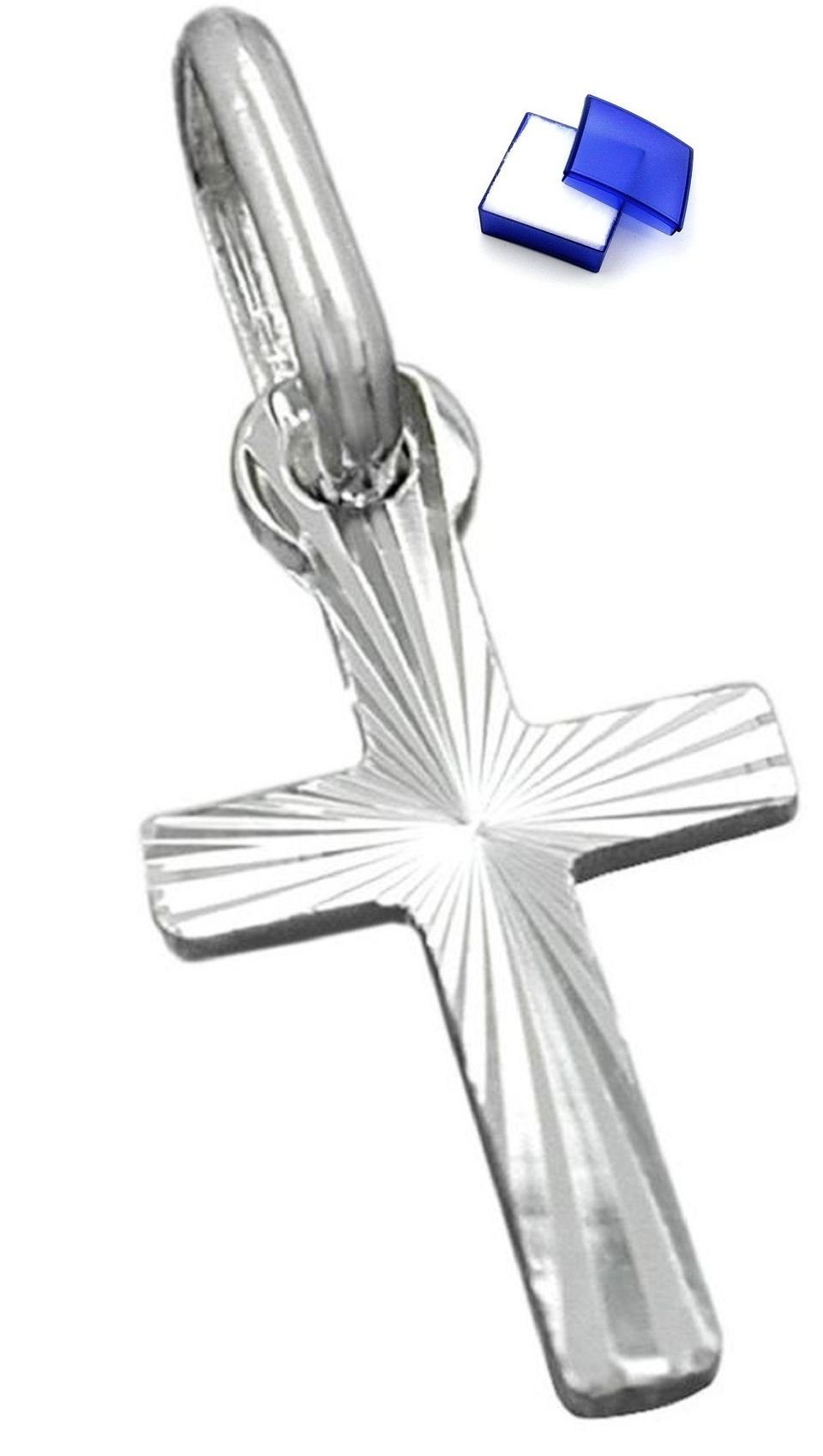 unbespielt Kreuzanhänger Kettenanhänger sehr klein Anhänger Kreuz diamantiert 925 Silber 14 x 7 mm inkl. kleiner Schmuckbox, Silberschmuck für Damen und Herren