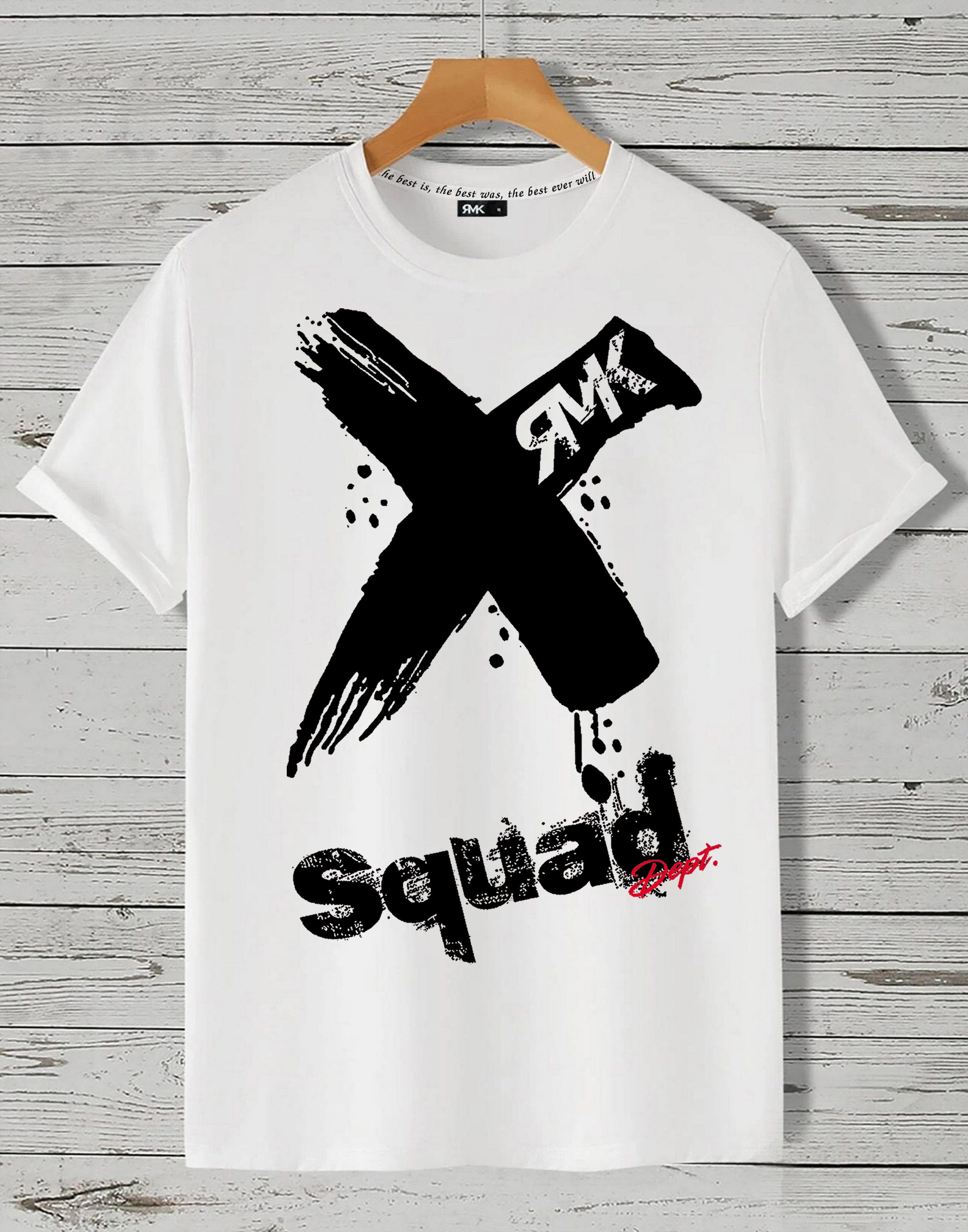 RMK T-Shirt Herren Shirt Basic Rundhals mit X Aufdruck