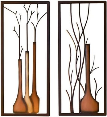 MF Wanddekoobjekt 2-teiliges 3D Wandbilder Set Vase je 80 cm schwarz braun