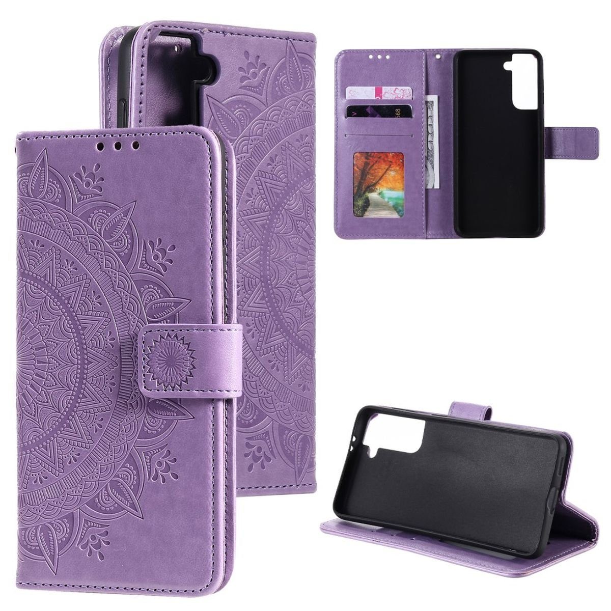 CoverKingz Handyhülle Hülle für Samsung Galaxy S21 Handyhülle Flip Case Cover Schutzhülle 15,2 cm (6 Zoll), Klapphülle Schutzhülle mit Kartenfach Schutztasche Motiv Mandala