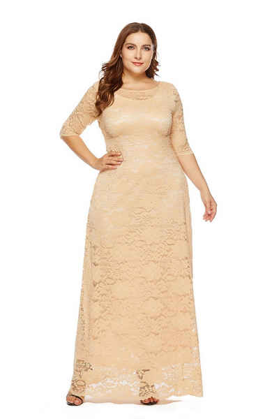 jalleria Дирндль Damen Spitzenkleid Вечерние платья Rundhals Party Hohe Taille Langarm