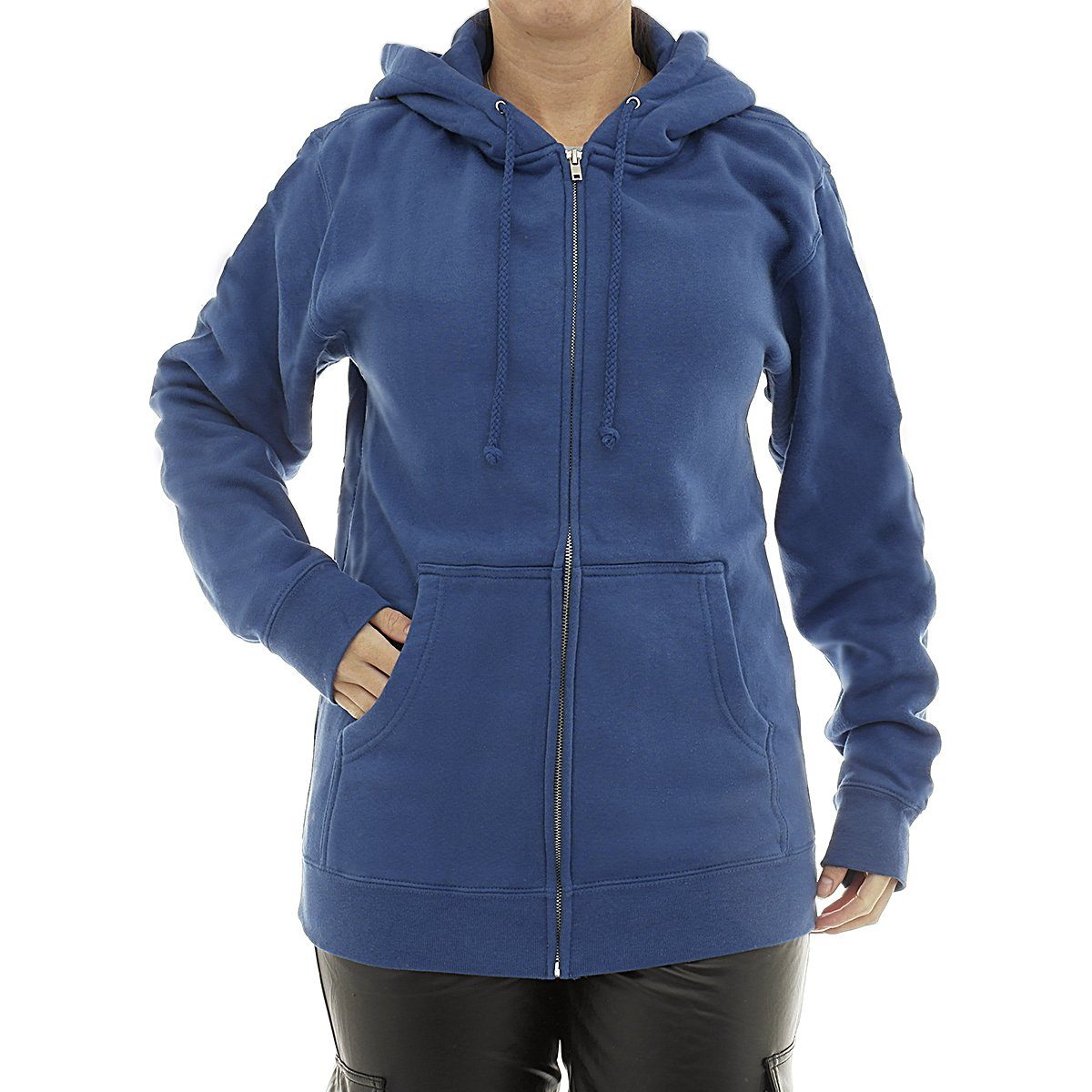 YESET Kapuzenpullover Damen Hoodie warm Vlies Kapuze Reißverschluss Zip Oversize 7177 blau L