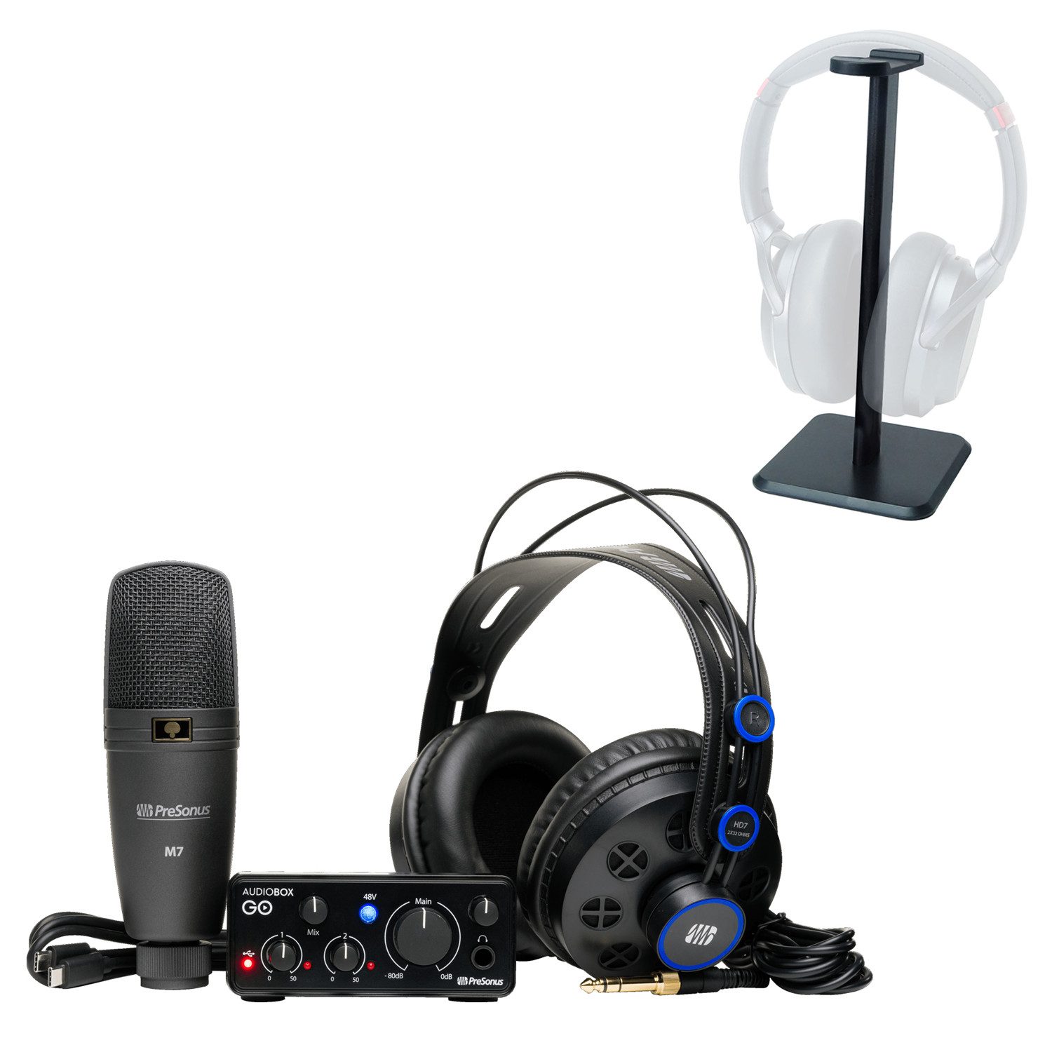 Presonus Recording-Set Audiobox GO Creator Bundle mit Kopfhörer-Stativ Digitales Aufnahmegerät