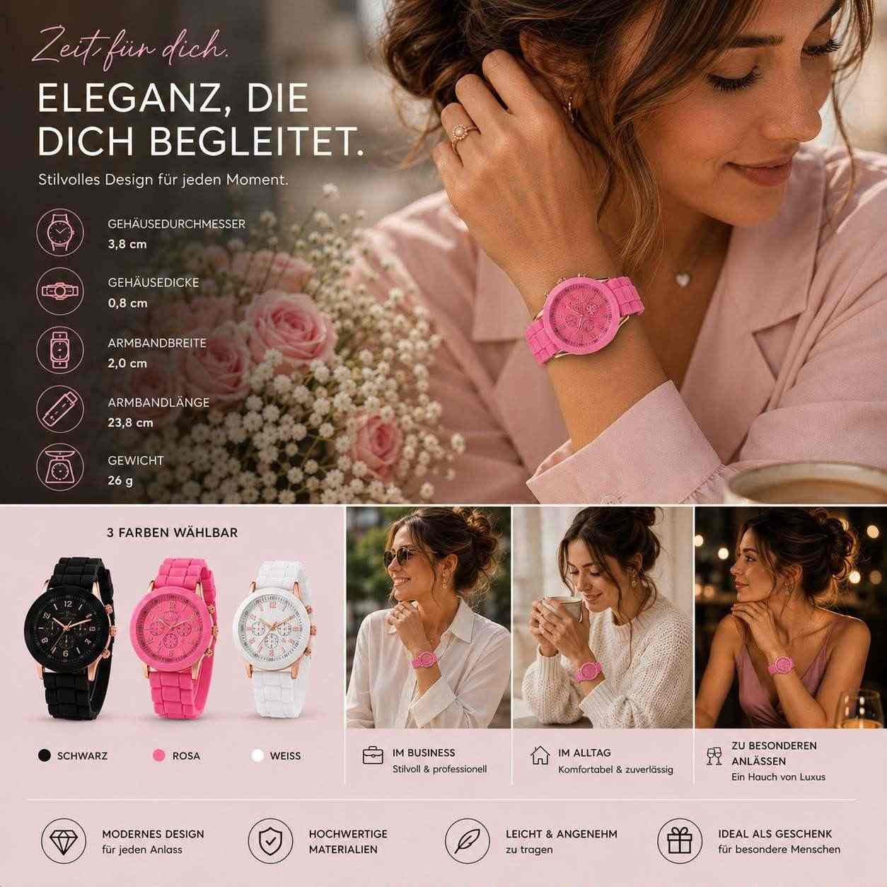 Taffstyle Quarzuhr Damen Uhr Silikon Armbanduhr Chrono Look Roségold leicht elegant, (Modische Damenarmbanduhr mit weichem Silikonarmband, roségoldfarbenen Details und angenehmem Tragekomfort in verschiedenen Farben)