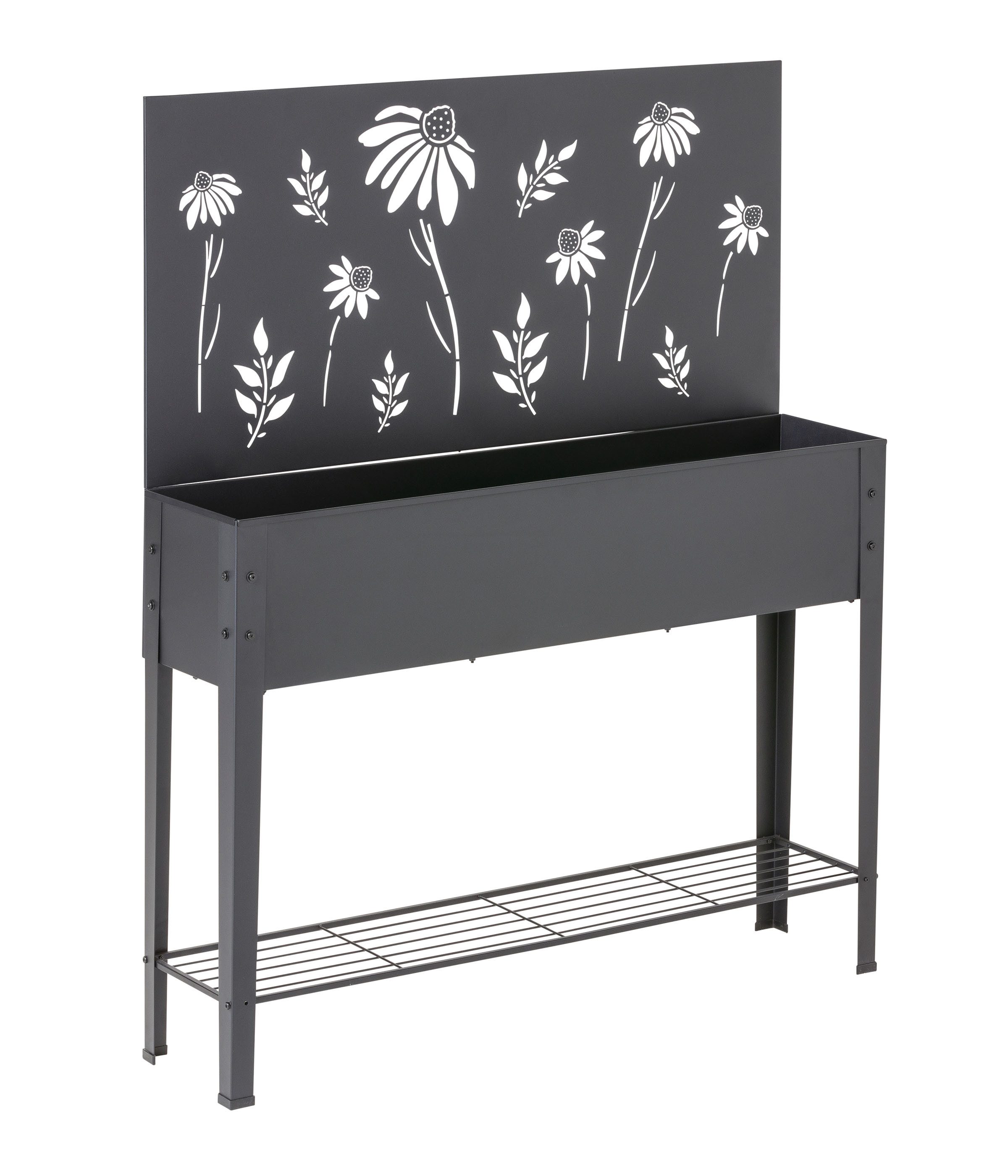 Dehner Hochbeet Bretagne, 115 x 143 x 27 cm, schwarz, Balkonbeet aus pulverbeschichtetem Metall