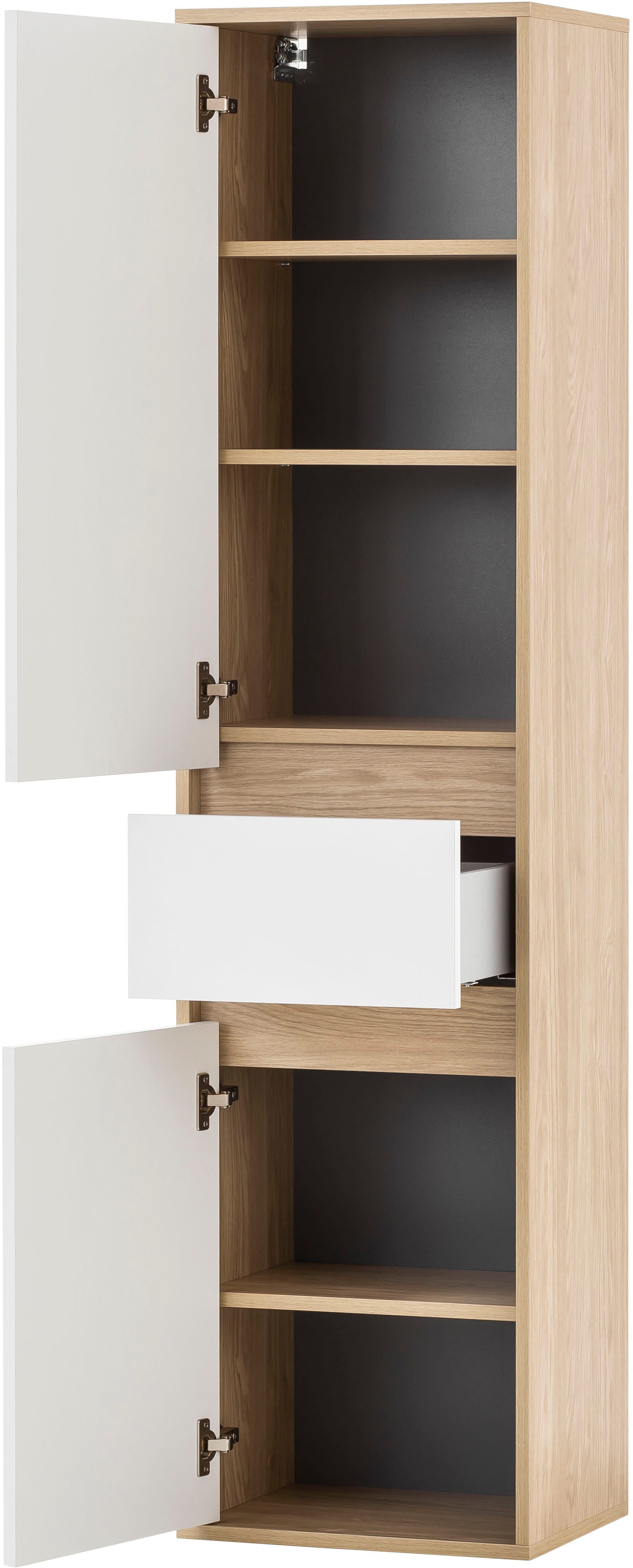 Schildmeyer Hochschrank Holzdekor mit fühlbarer Struktur, Grifflose Türöffnung