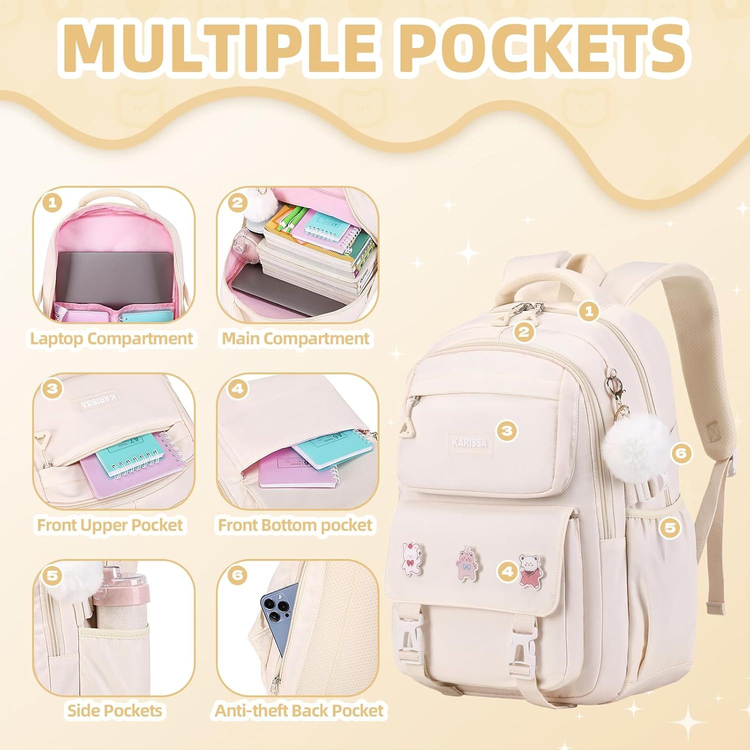 LIANNA Schulrucksack 3-teiliger Mädchen Schulrucksack, leicht, wasserabweisend (Set, 3-teiliger Mädchen Schulrucksack, leicht, wasserabweisend)