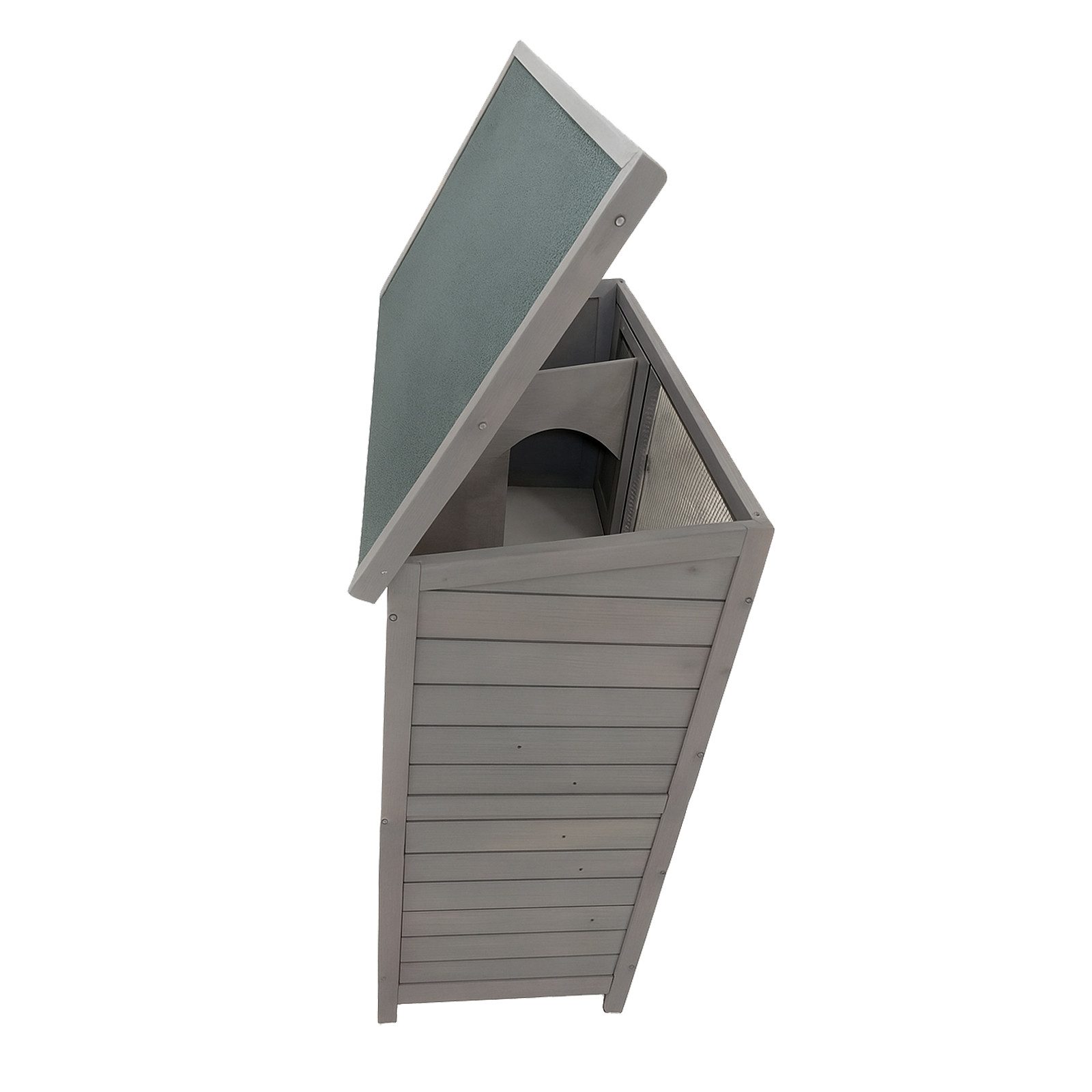 HTI-Living Kleintierstall Hasenstall aus Holz in Grau mit aufklappbarem Dach