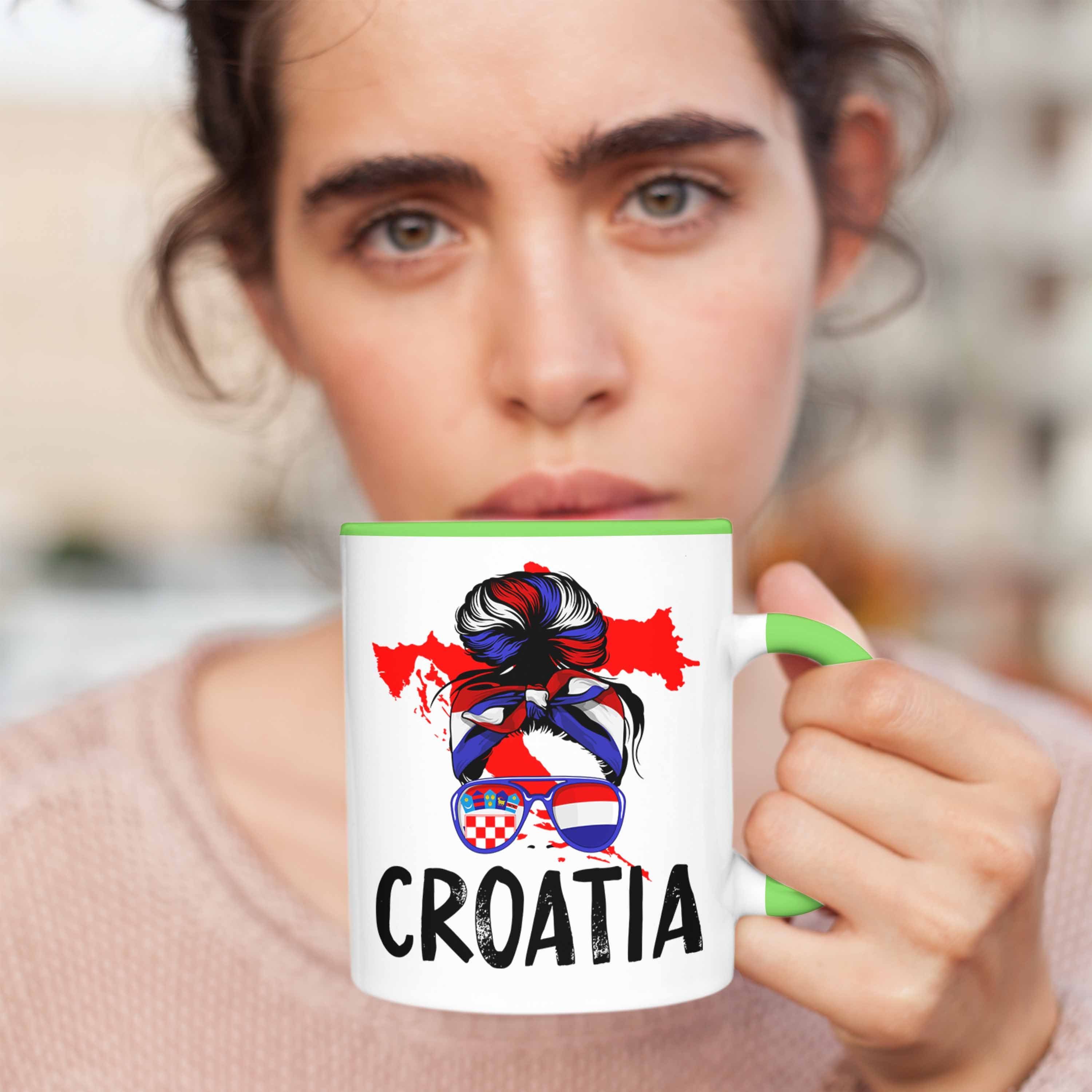 Trendation Kroatische für Tasse Geschenkide Kroatien Frau Grün Geschenk Heimat Tasse Croatia