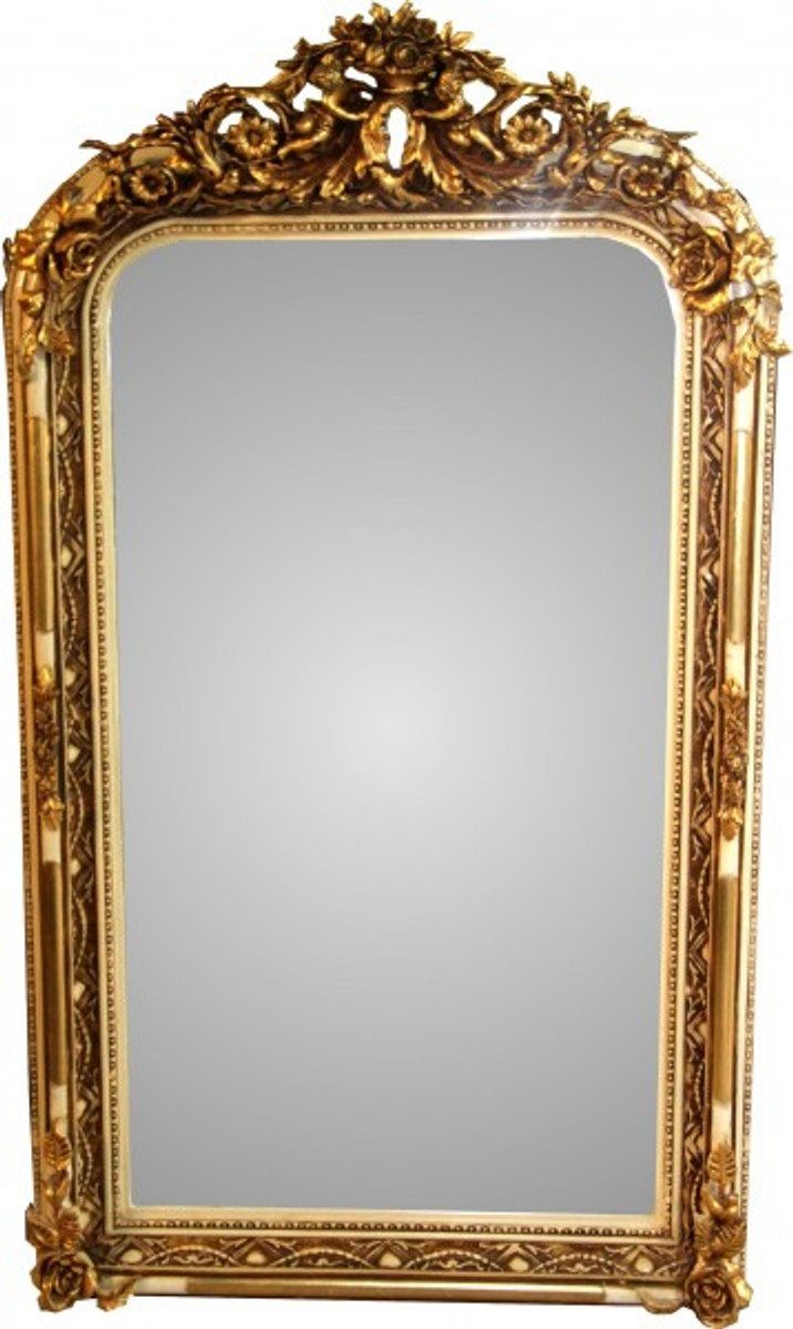 Casa Padrino Barockspiegel Barock Wandspiegel Altweiß / Gold Antik-Look H 159 cm x B 89 cm - Edel & Prunkvoll Spiegel