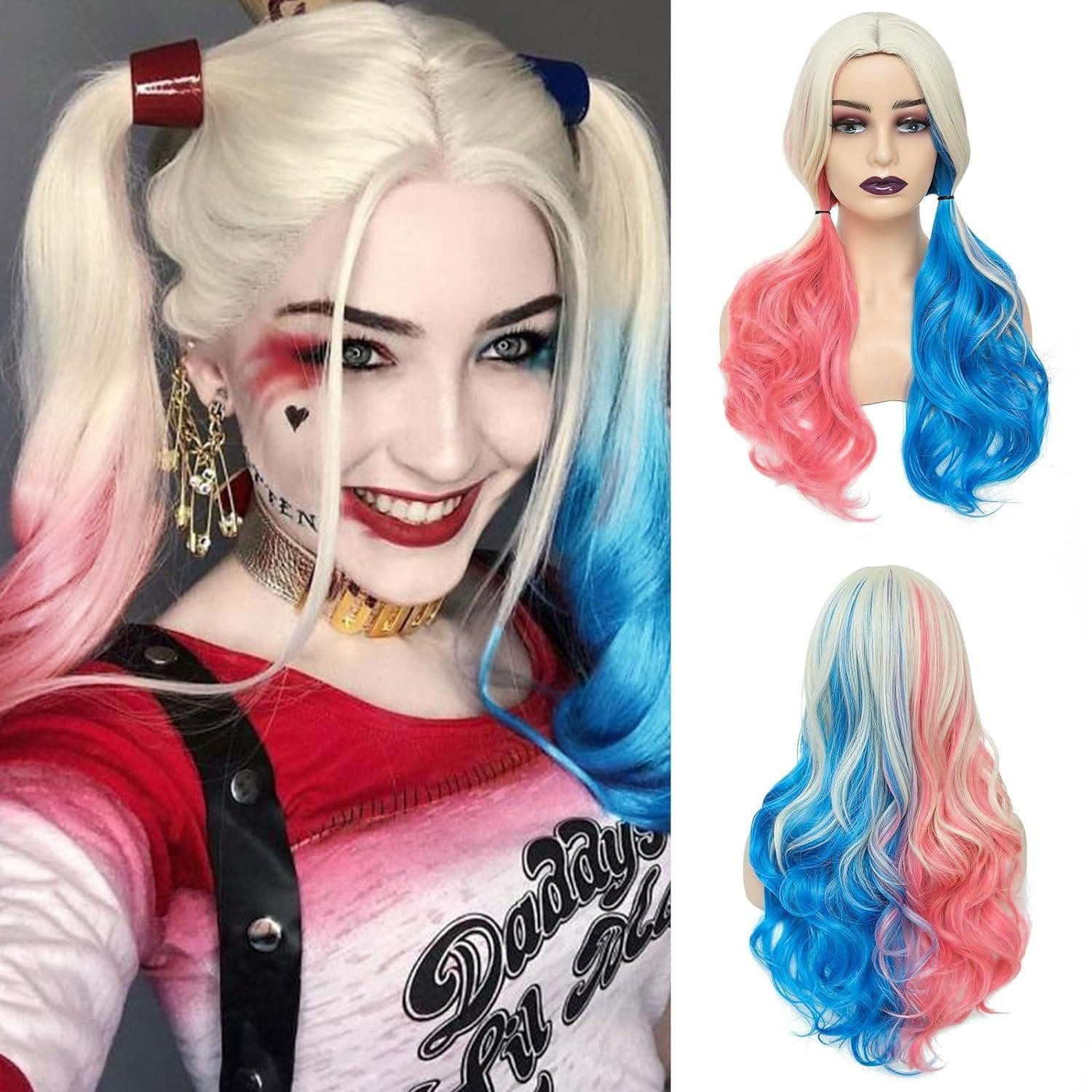 LuxusKollektion Kostüm-Perücke Perücke Damen Blond Blau Rosa Lockig Lang Karneval Harley Quinn