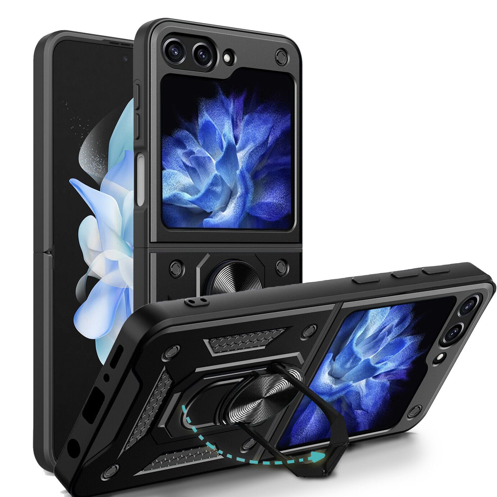 betterfon Handyhülle Panzerhülle für Samsung Galaxy Z Flip 5 mit Kameraschutz & Ringhalter, Outdoorhülle mit Smartstand und Silikonkern