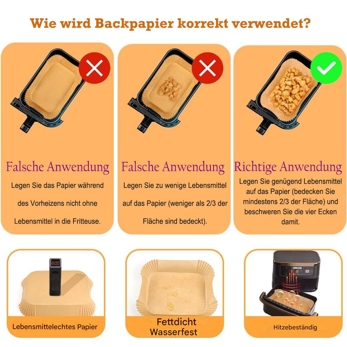 SURFOU Backpapier für Heißluftfritteuse Airfryer Ninja Foodi Flexdrawer/AF500eu 180 St., Lebensmittelsicher,Antihaft, Fettabweisend, Wasserfest, Hitzebeständig