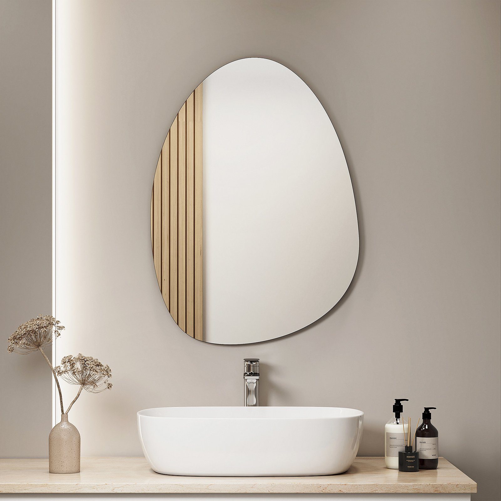 S'AFIELINA Badspiegel Badspiegel Modern Wandspiegel ohne Rahmen 55×75cm, Einfache Installation, kein Netzkabel