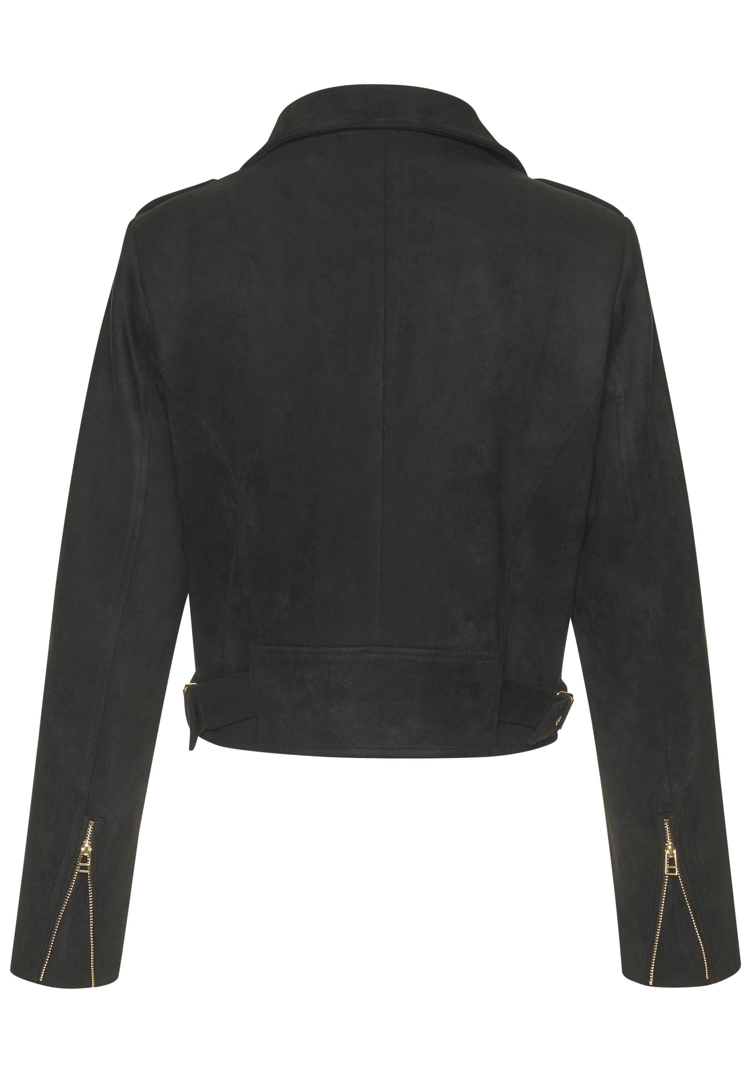 LASCANA Bikerjacke in Veloursleder-Optik modische Übergangsjacke aus Velourlederimitat, kurze Lederimitatjacke – Bild 4 von 5