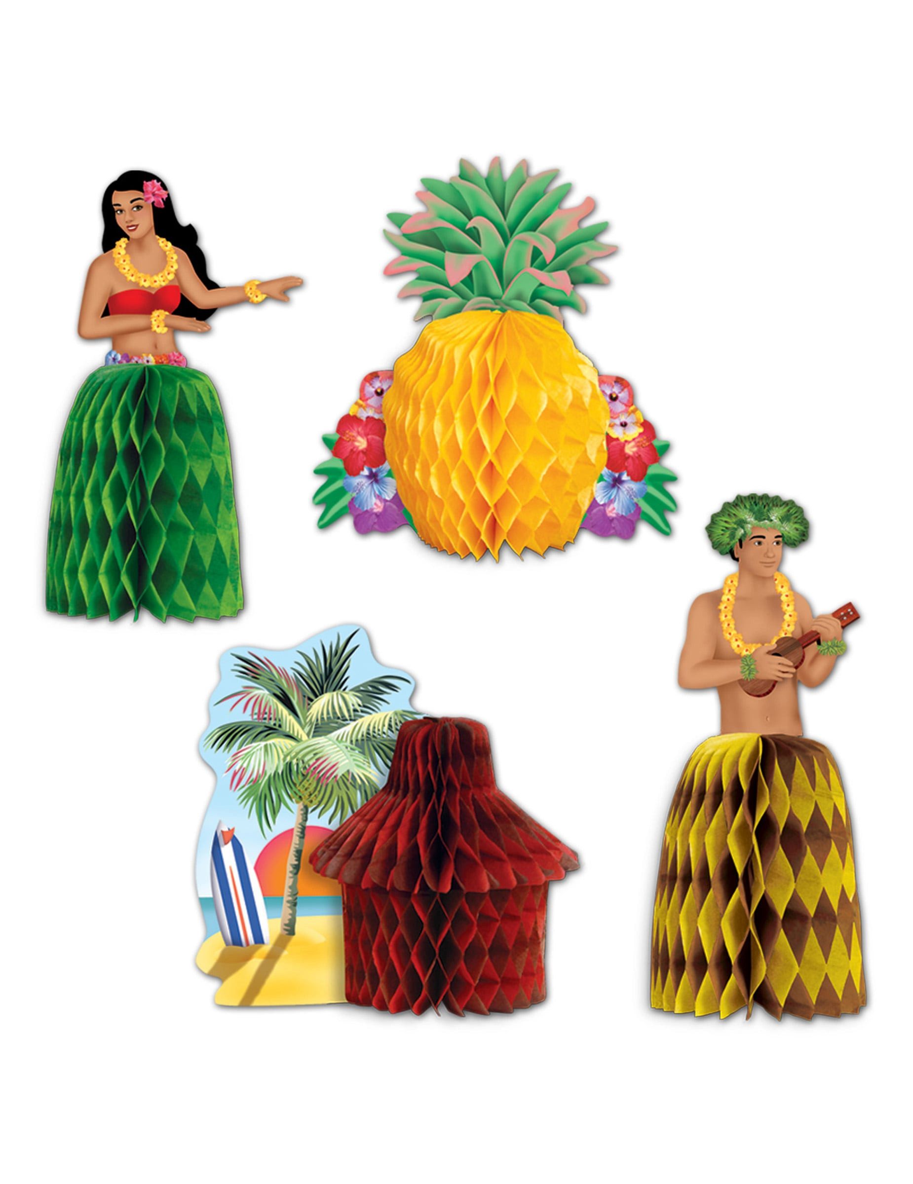 360 Degrees Kostüm Hawaii-Pappaufsteller Hawaiiparty-Tischdeko 4 Stück bunt
